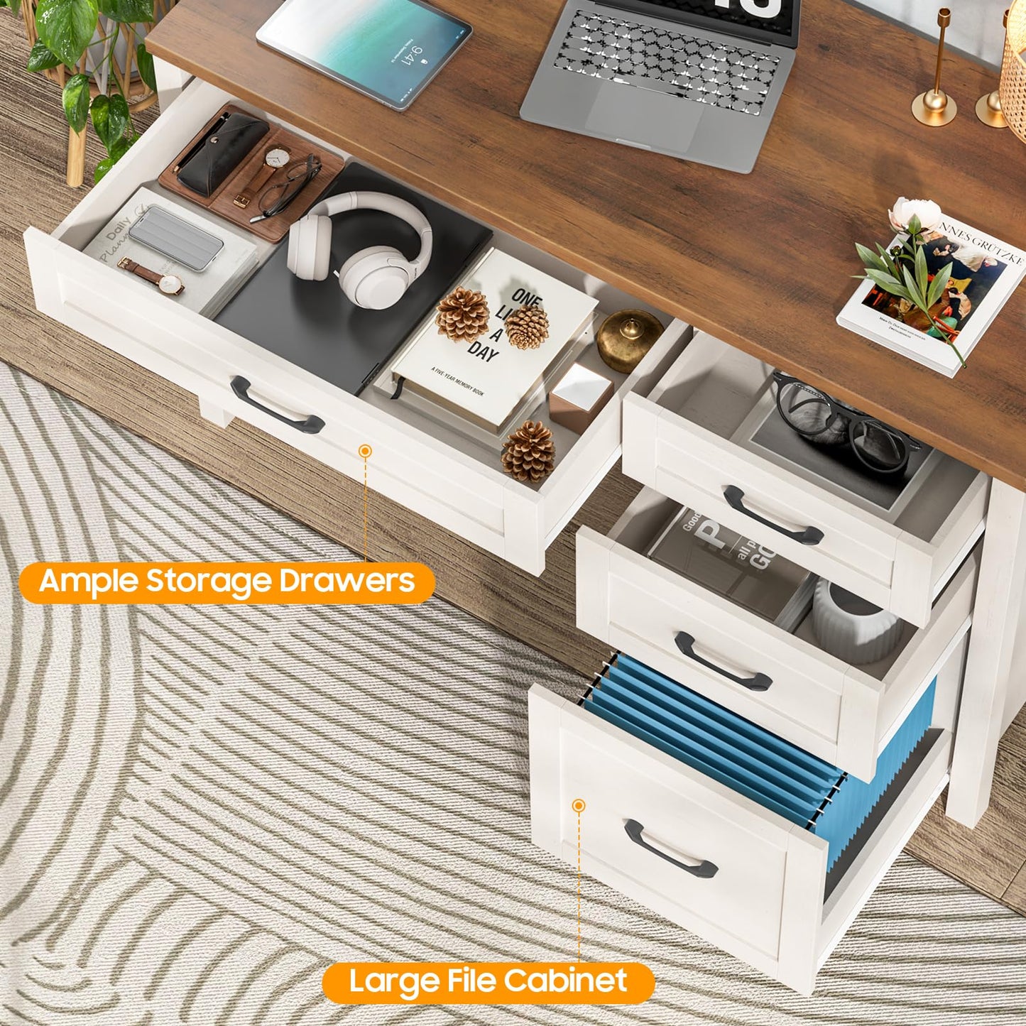 47" Desk with 4 Drawers