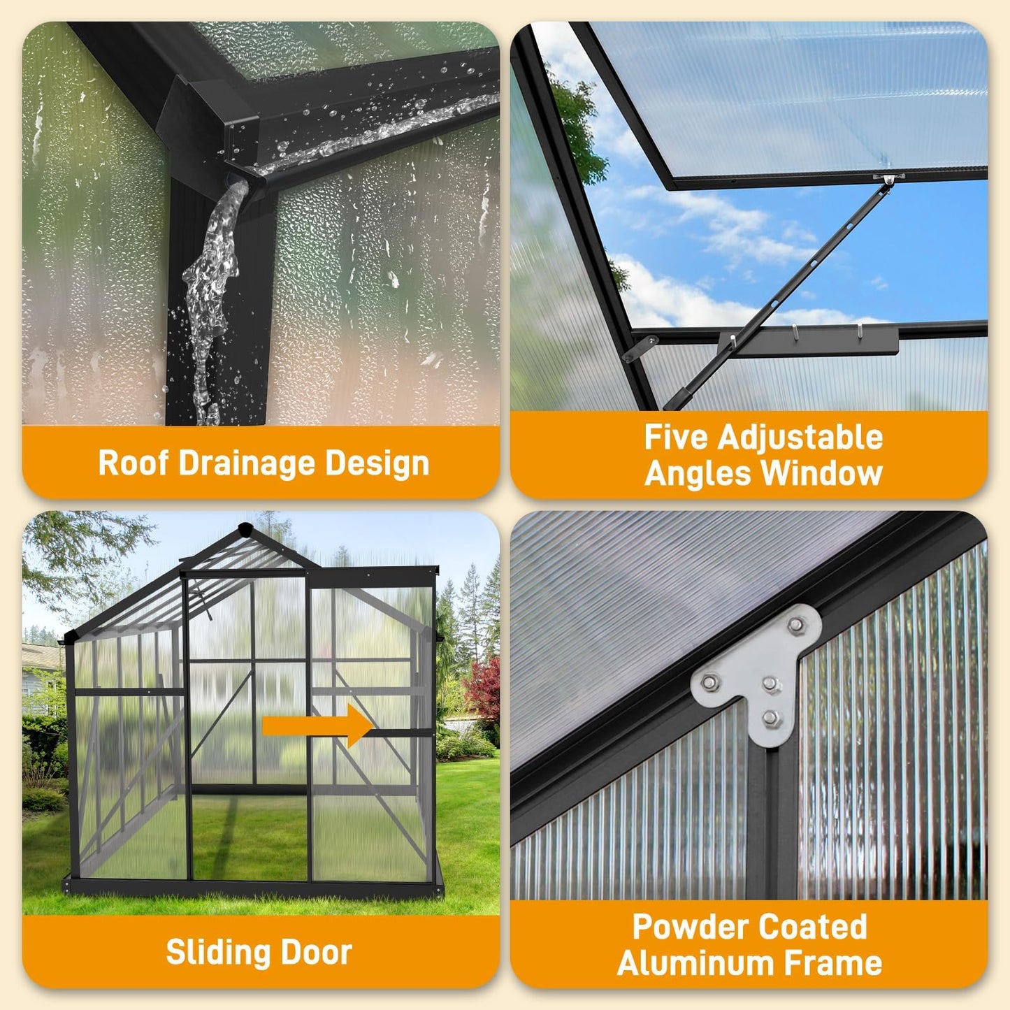 6x10 FT Greenhouse for Outdoors, Polycarbonate Heavy Duty Green House