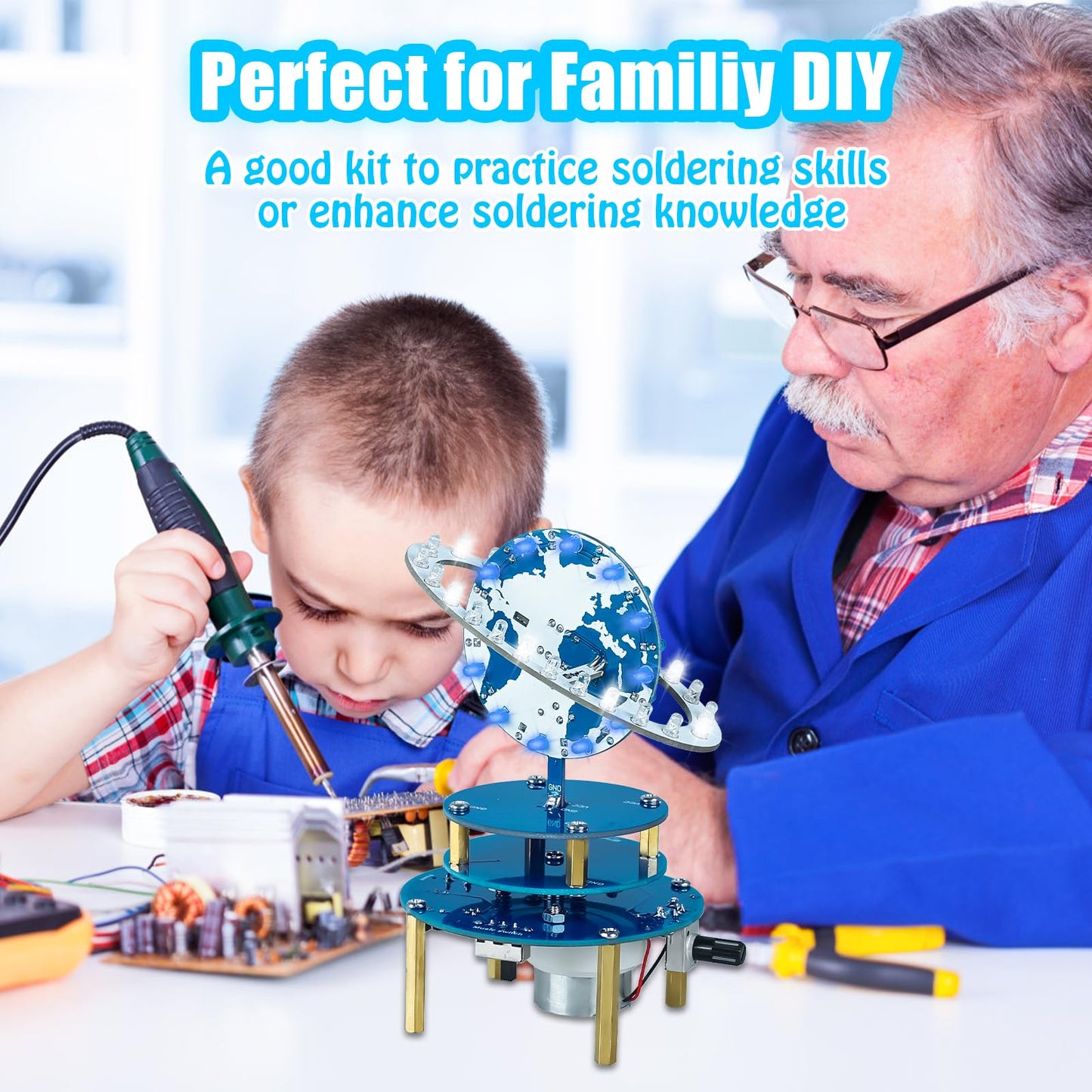 Soldering Practice Project Kit, DIY Globe Planetary Motion Soldering Kit, Rotating Universe Model Electronic Kit with Music Brightness Adjustable for STEM