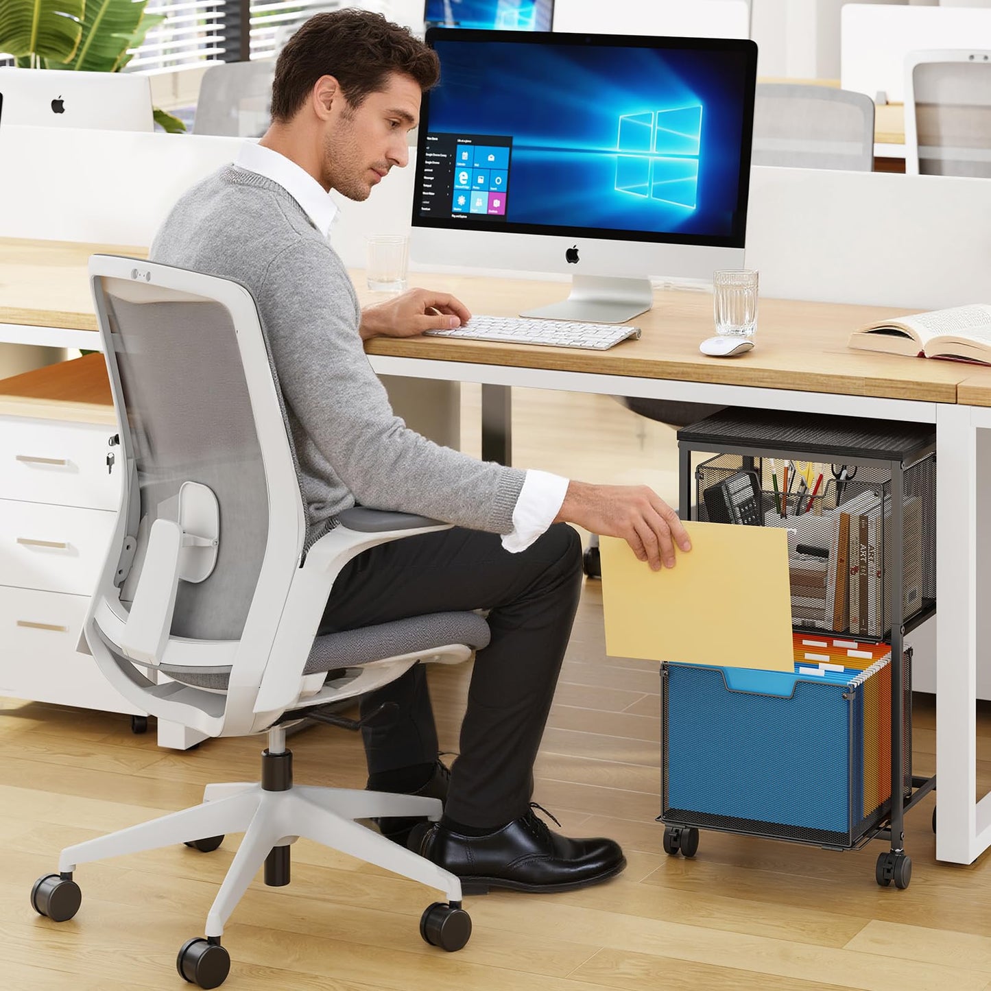 Rolling File Cart with 2 Storage Drawers, Mobile File Cabinet with Wheels, Hanging File Folder Organizer, Under Desk Storage, Printer Stand Utility Cart Filing Cabinet for Home Office,Black