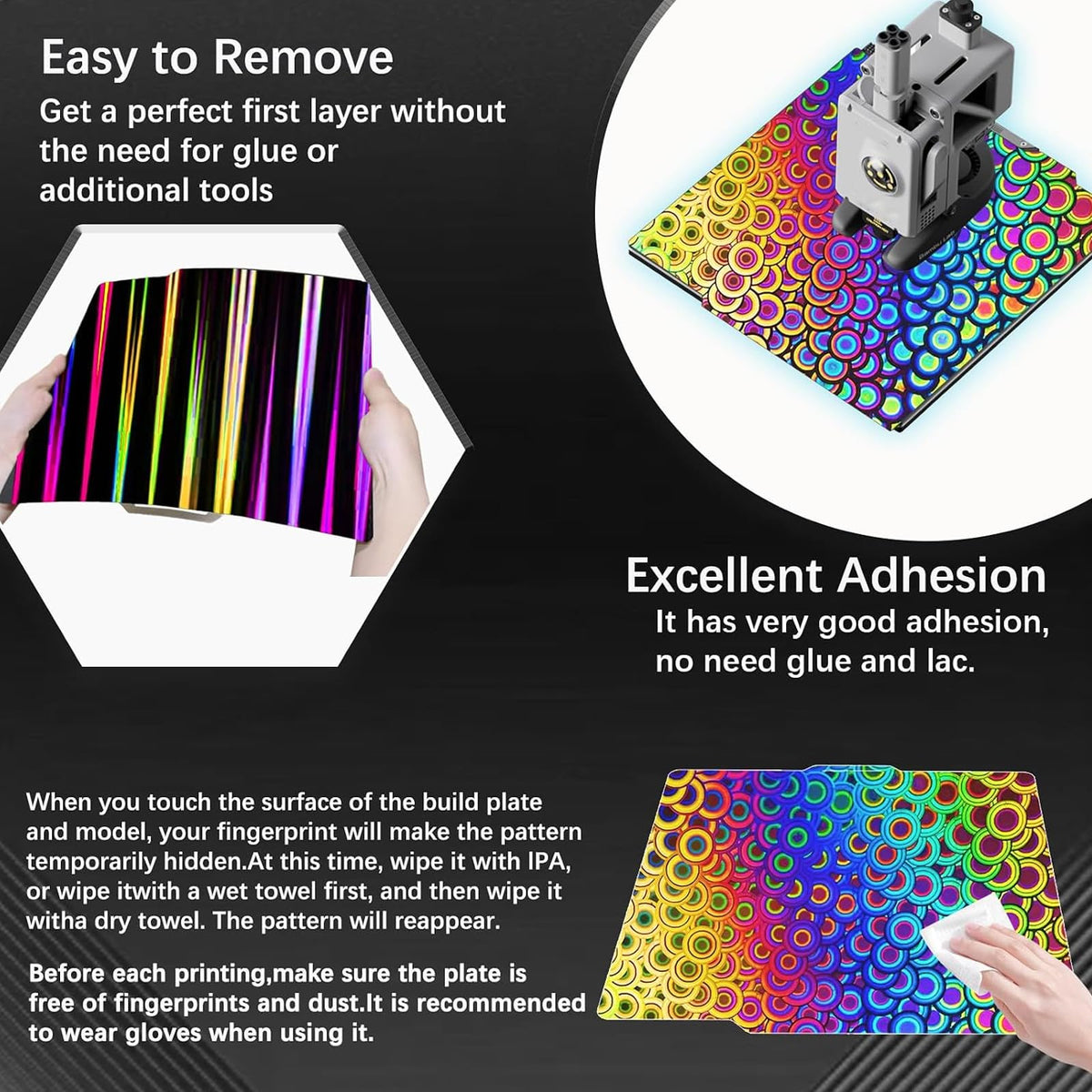 JUUPINE 257x257mm Bambu Lab Build Plate for Bambu Lab X2D/A1/P1P/P1S /P2S/X1/X1C/X1E/3D Printer, 3D Printer Flexible Spring Steel Sheet Removable Platform (Smooth Kaleidoscope+Smooth Light Beam)