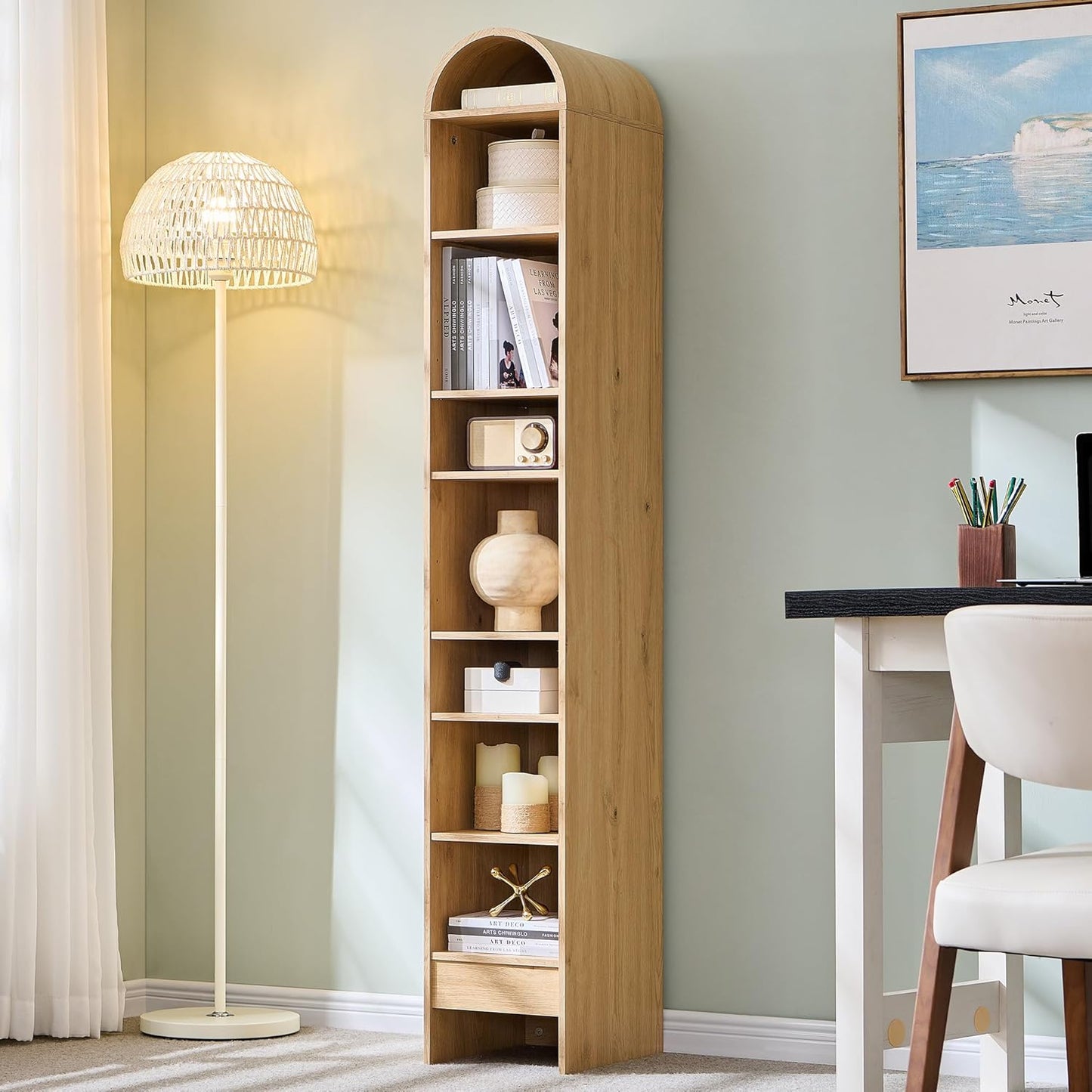 Narrow- 67" Tall Arched Bookshelf, 8 Tiers Arch Bookcase with Storage