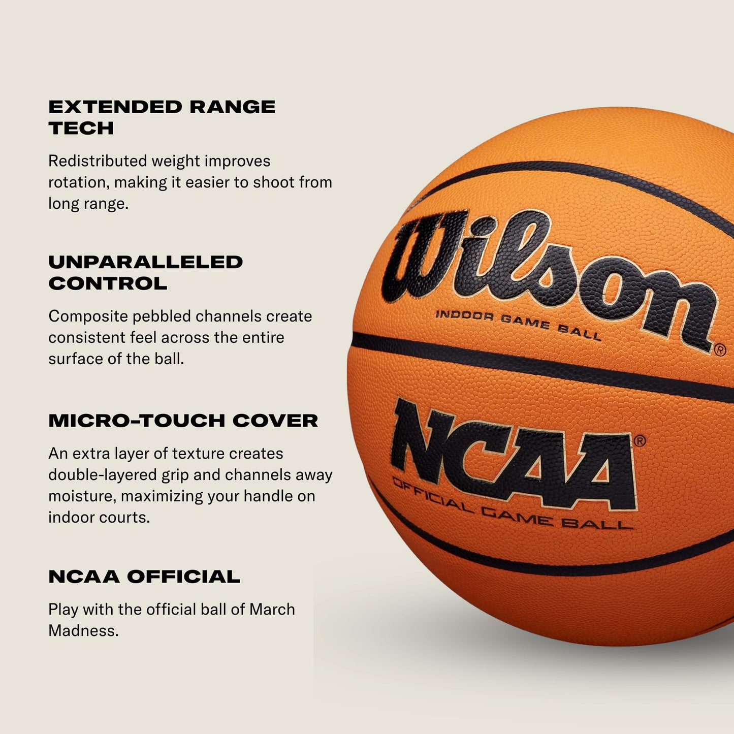 WILSON NCAA Evo NXT Indoor Game Basketball - Size 7 - 29.5"