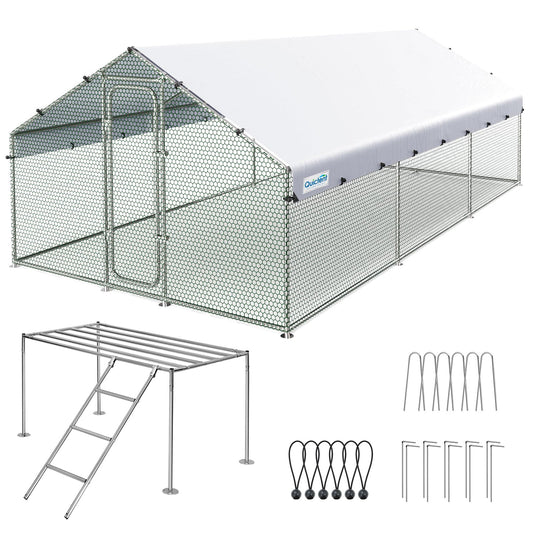 Quictent Large Metal Chicken Coop Run W/Roosting Perch, 18x9x6.6FT