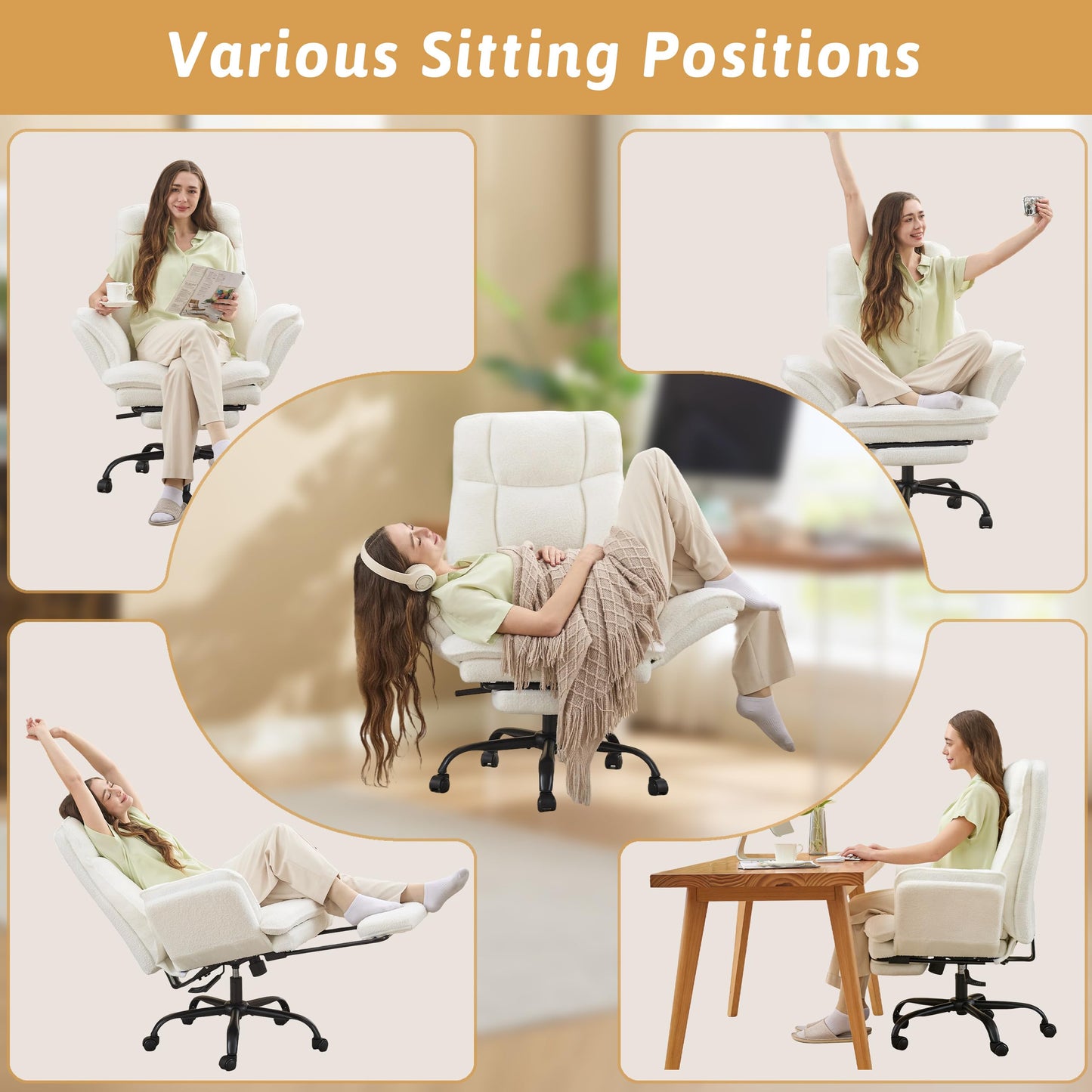 Office Chair, Heavy-Duty Chair, Fabric White