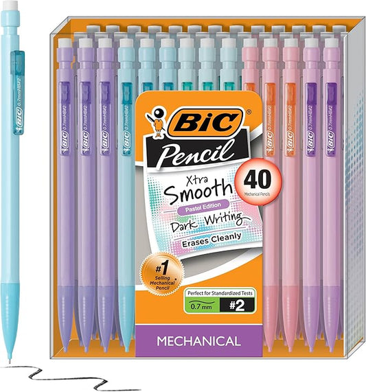 BIC Xtra-Smooth Pastel Mechanical Pencils with Erasers, Medium Point (0.7mm), 40-Count