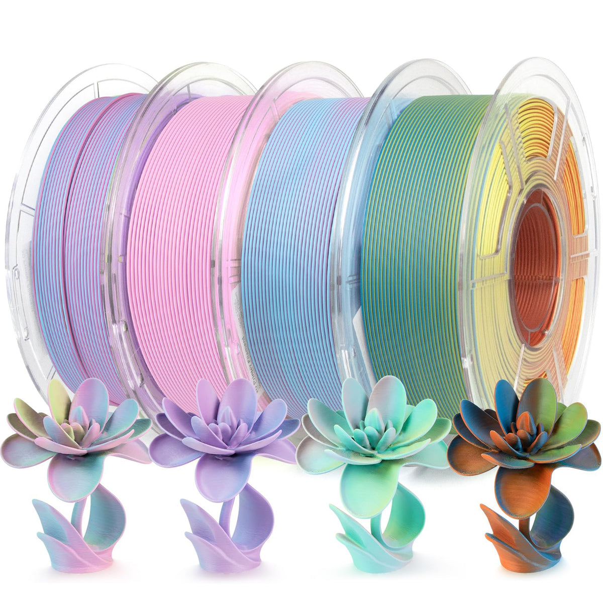 iSANMATE Matte Tri Colors PLA Filament 1.75mm 4KG, 3-in-1 Color Rainbow Filament, Coextrusion 3D Filament (Fluorite,Moonstone,Rose Ouartz, Malachite)