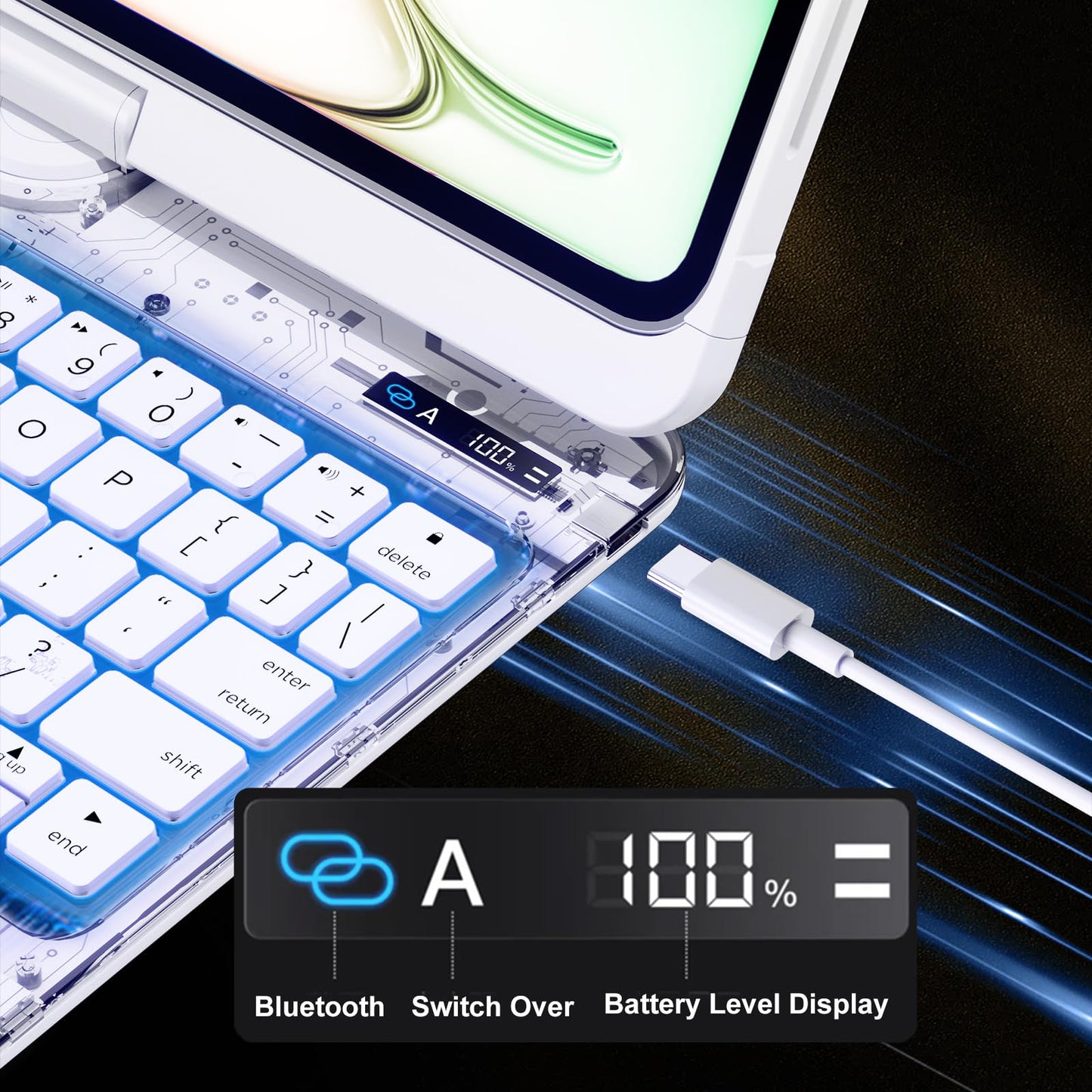 iPad Keyboard Case,for 2022 iPad 10th Generation 10.9-inch and 11th Generation 11-inch(A16,2025) Transparent Keyboard case Featuring RGB backlighting, 360° Rotating trackpad, and Stylus Slot,White
