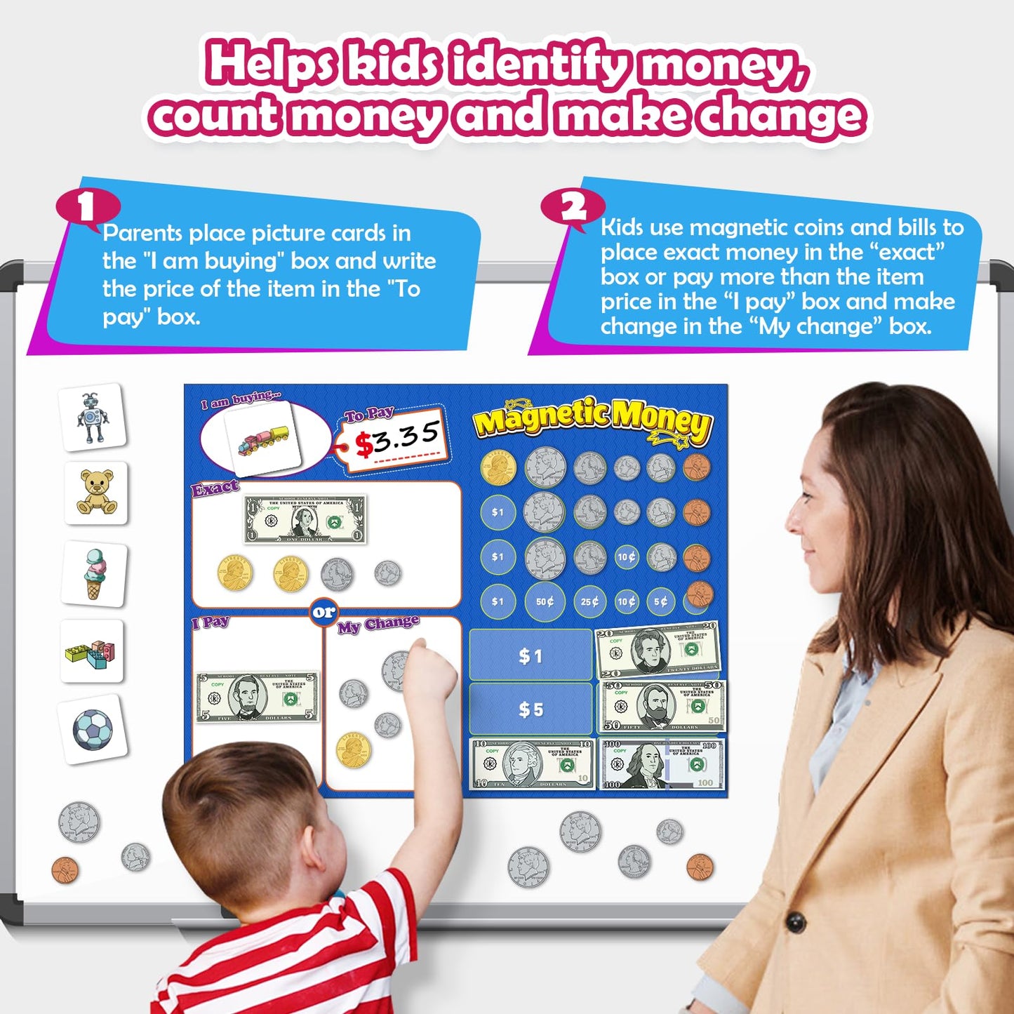 Kasfalci 73 PCS Magnetic Money for Learning