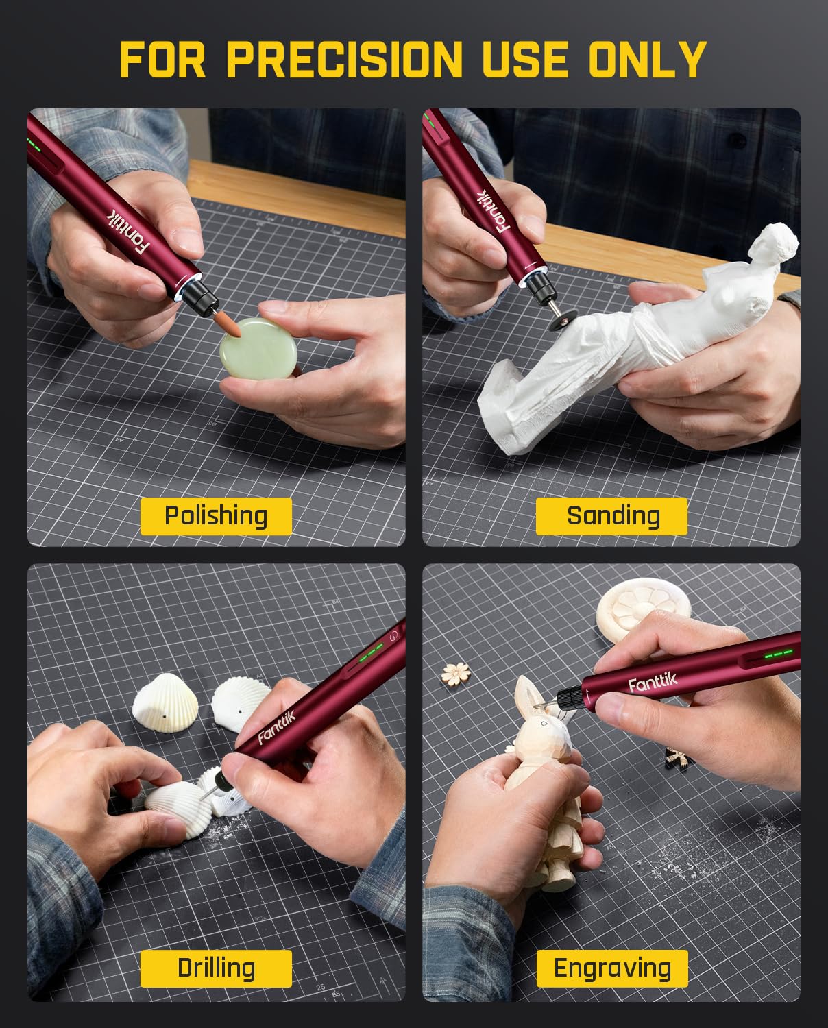 Fanttik Mini Cordless Rotary Tool Kit, Engraving Pen, 3D Printer Sanding, Polishing, Drilling, Carving, DIY Crafts - Red
