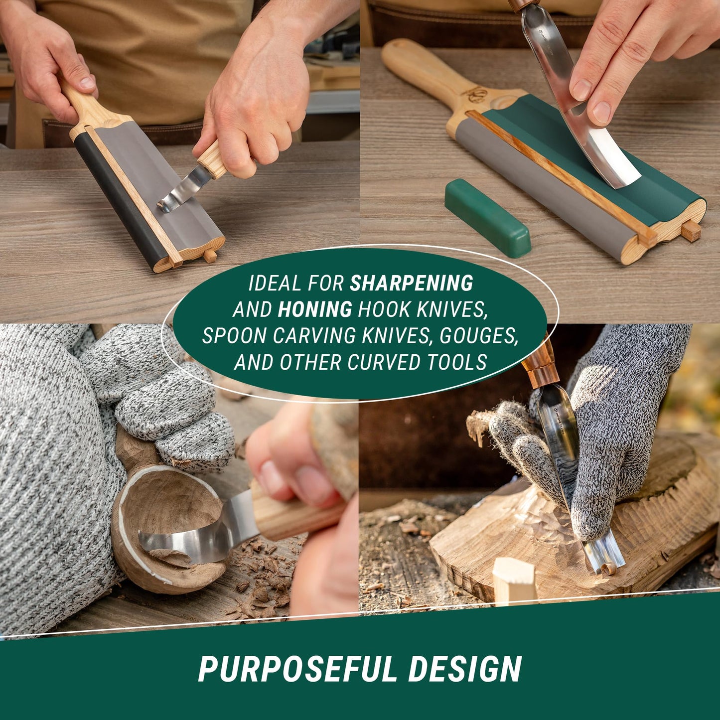 Wood Carving Strop Wood Carving Gouge Hook Knife Sharpening Honing Tools Strop Stropping Kit Leather Paddle Strop Spoon Carving Tools Sharpening Kit Sharpener with Polishing Compound