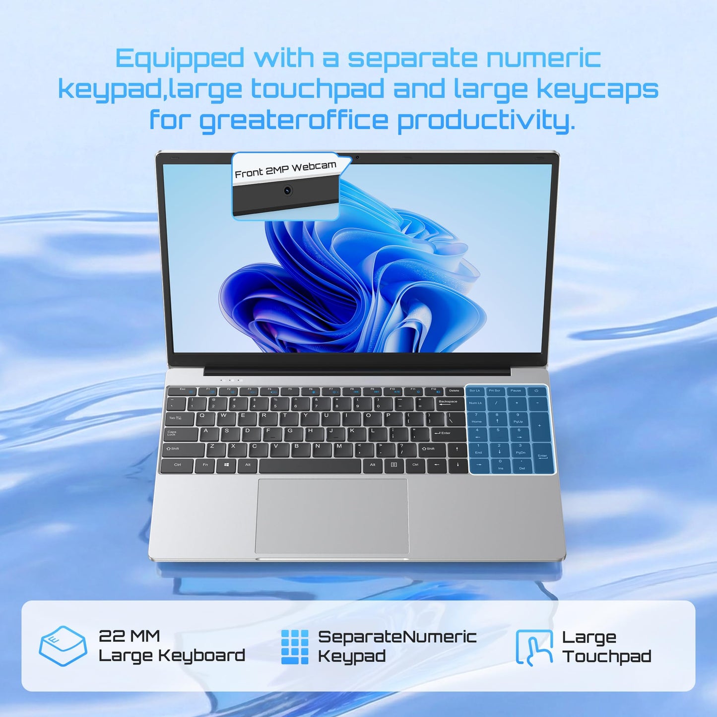 15.6" Laptop, 1-Year Office 365, 4GB RAM 128GB Storage Expandable to 512GB