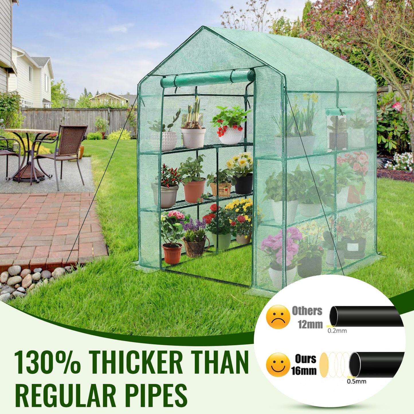 Greenhouses for Outdoors, Durable Green House Kit with Window, Thicken PE Cover, 57 x 57 x 76''
