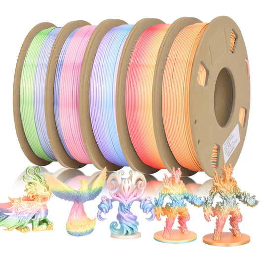 Silk PLA 3D Printer Filament Bundle Rainbow Color
