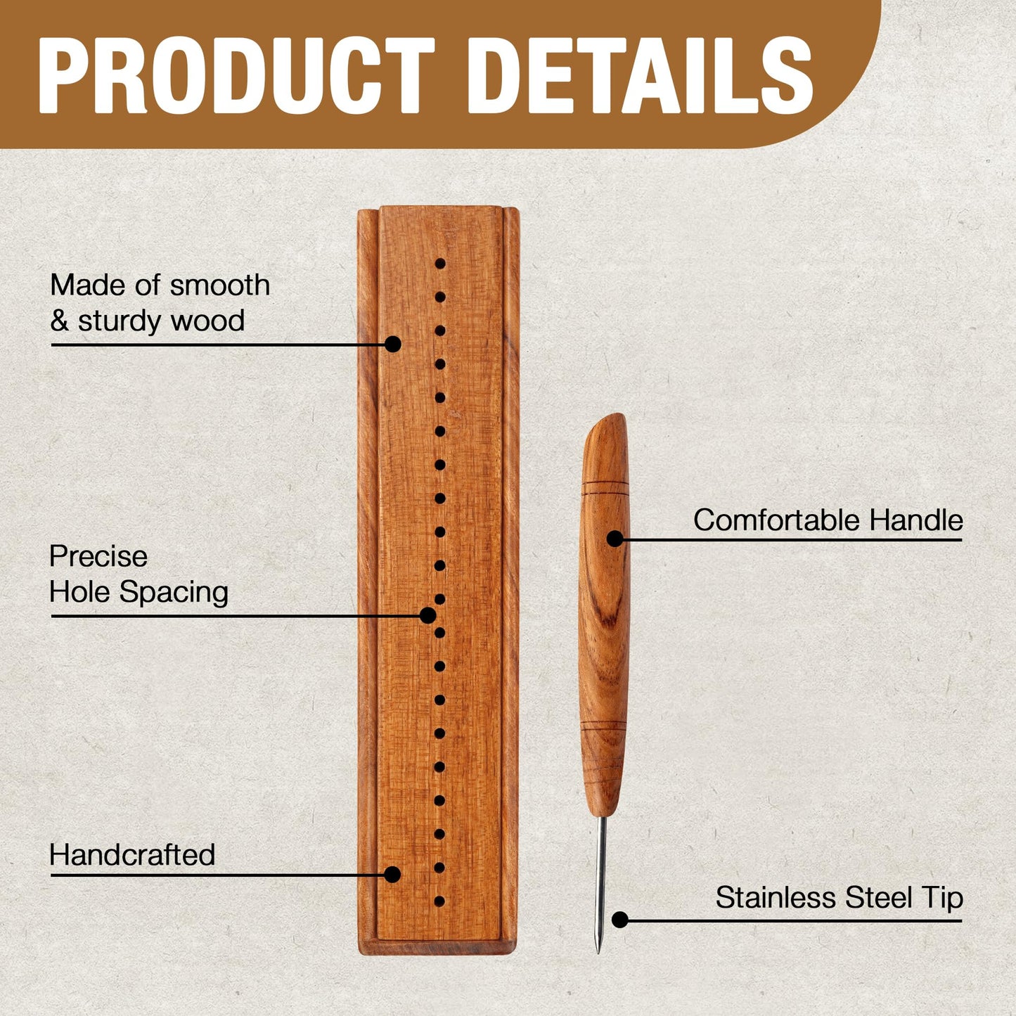 Wooden Bookbinding Cradle with Awl – Handcrafted Hardwood Punching Tool