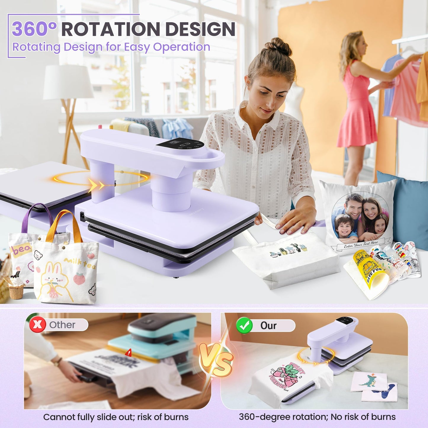 360° Dual Auto Heat Press 15x15 with Double Workbench