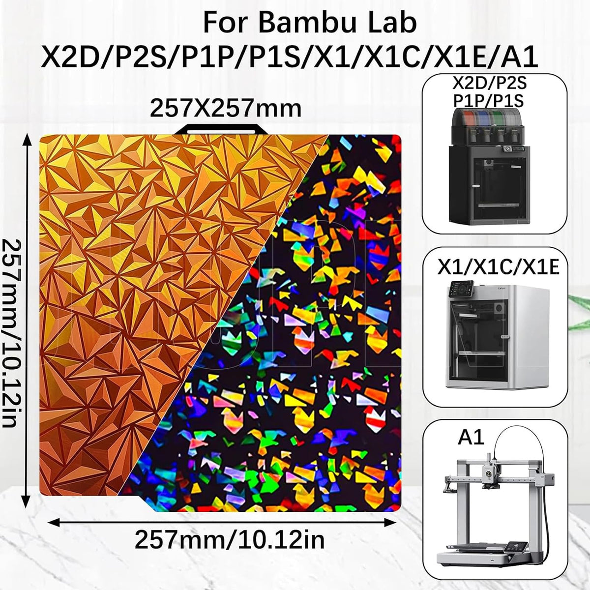 3D Printer Bambu Labs Build Plate for Bambu Lab P2S/X2D/X1C/X1/X1E/P1P/P1S/A1,Double Sided Chameleon+Flake Spring Steel Sheet Plate 257x257mm Flexible Removable Platform Bambu A1 3D Printer Plate
