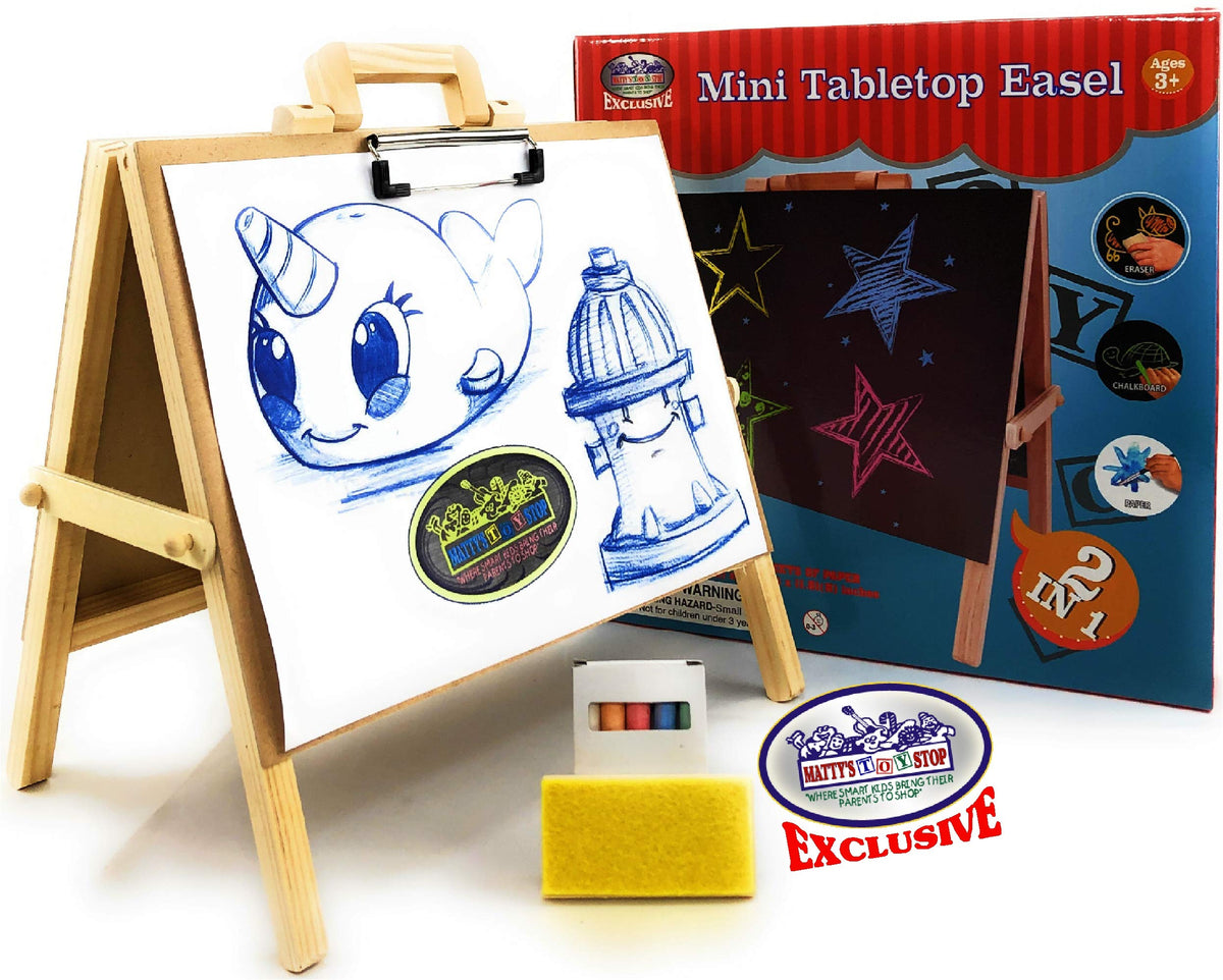 2-in-1 Mini Wooden Tabletop Easel with Blackboard, Paper Clip & Accessories