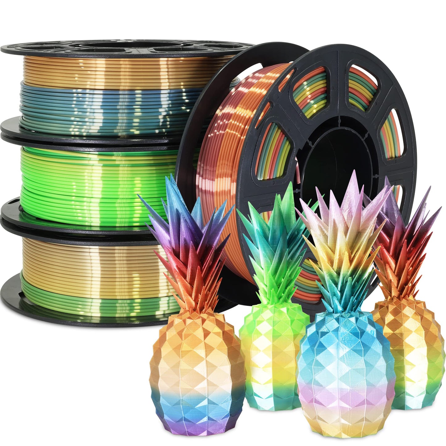 1.75mm Silk Shiny 4 Types Rainbow Multi Colored Fast Color Change PLA 4 in 1