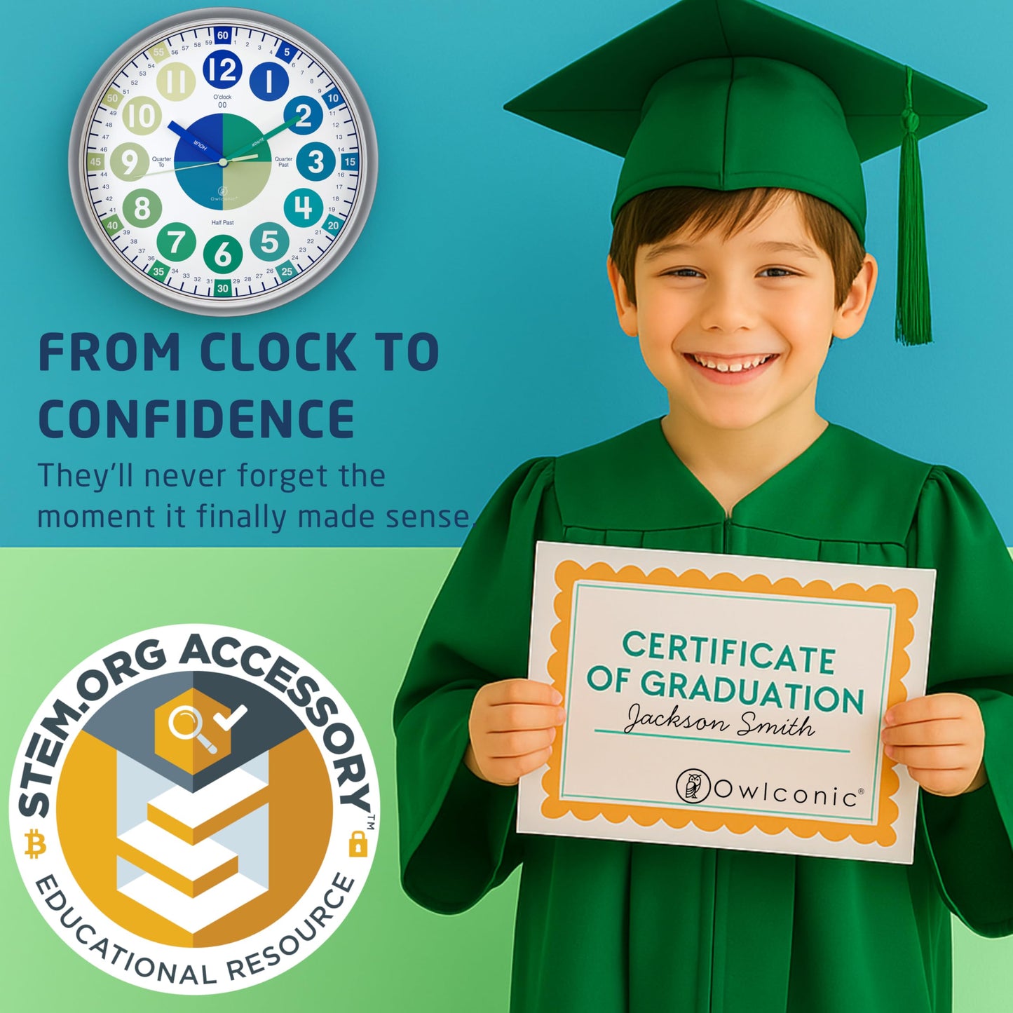 Clock for Kids – Educational Analog Learning Wall Clock, Non Ticking