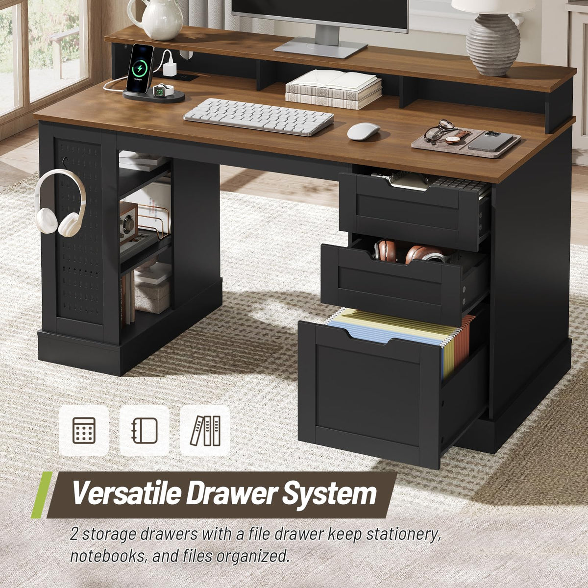 STHYTON 55-inch Farmhouse Desk with 2 Drawers