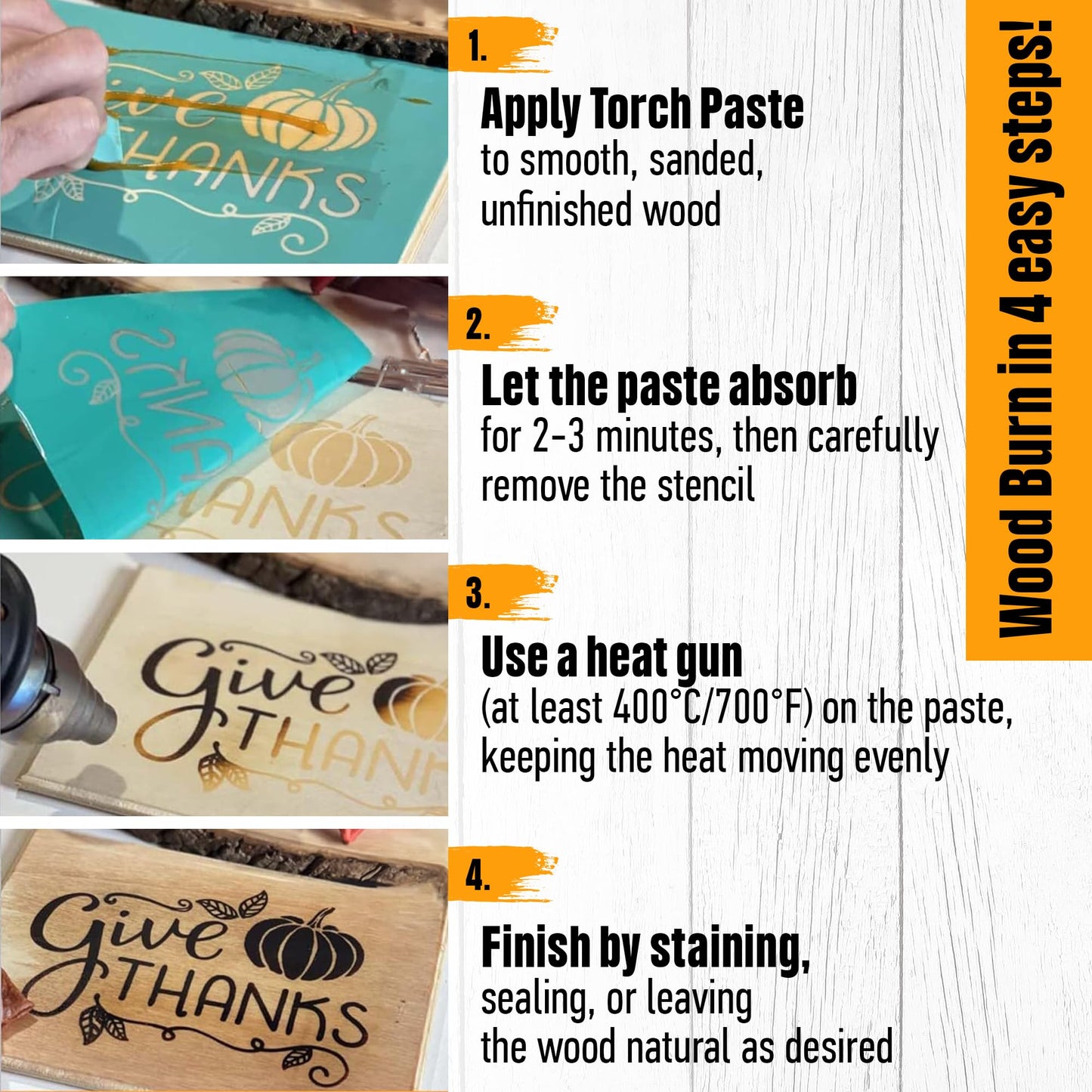 Torch Paste - The Original Wood Burning Paste | Made in USA | Heat Activated Non-Toxic Paste for Crafting & Stencil Wood Burning | Accurately & Easily Burn Designs on Wood, Canvas, Denim & More | 3 OZ