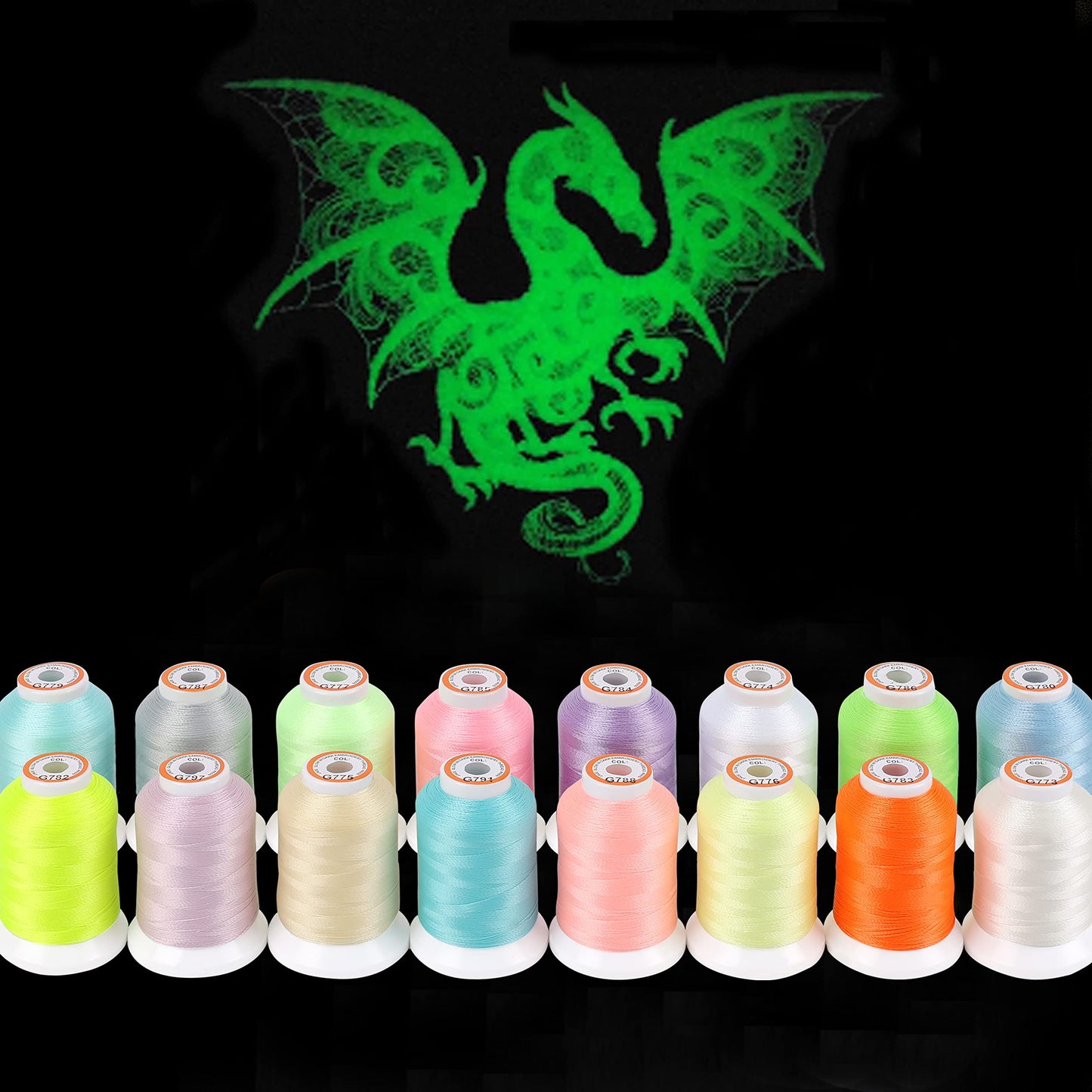 16 Colors Luminary Glow in The Dark Embroidery Machine Thread Kit