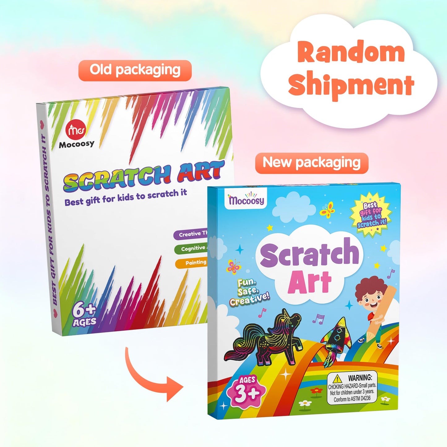 Mocoosy 60 PCS Rainbow Scratch Art Paper