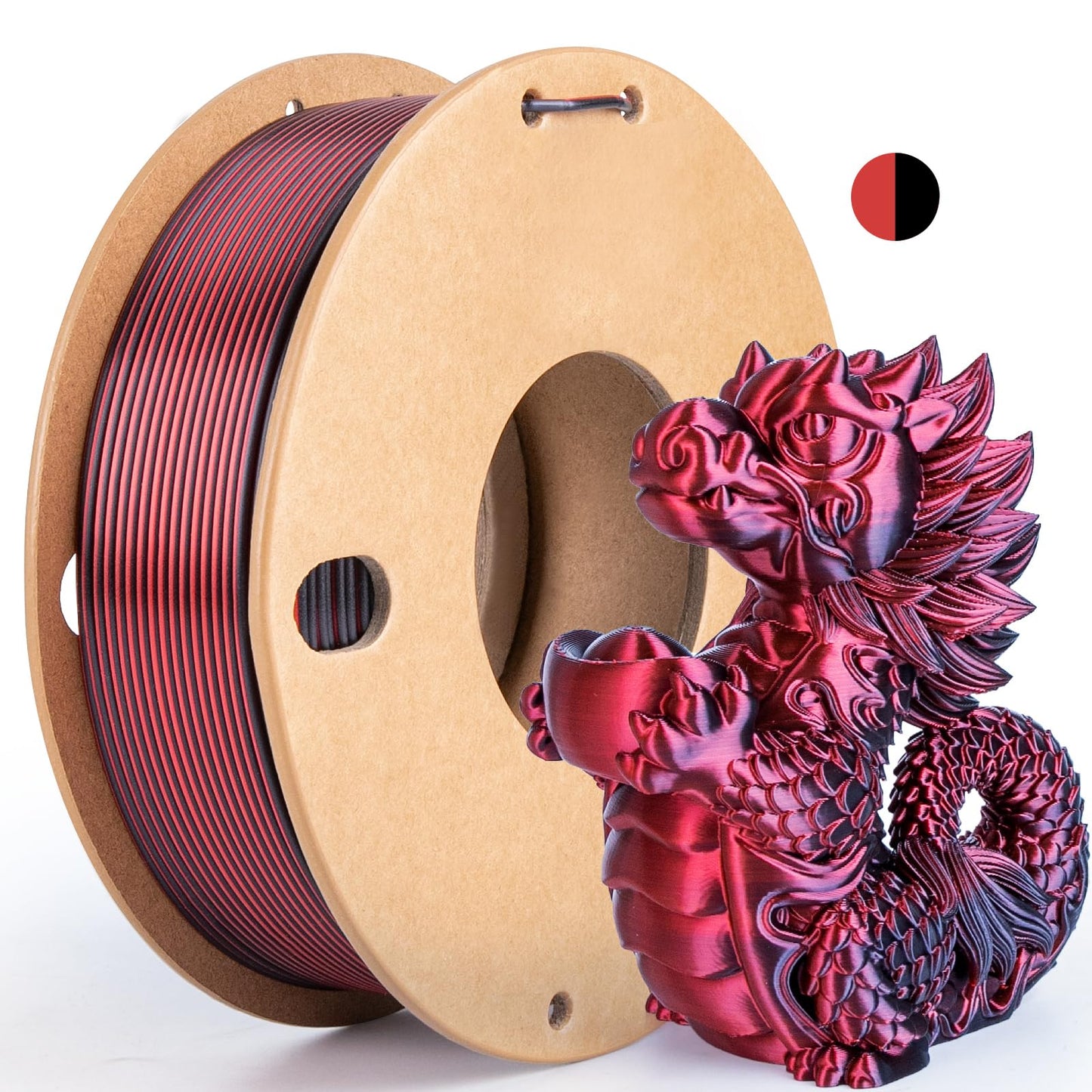Silk Dual Color PLA+ 3D Printer Filament 1.75mm, Black+Red