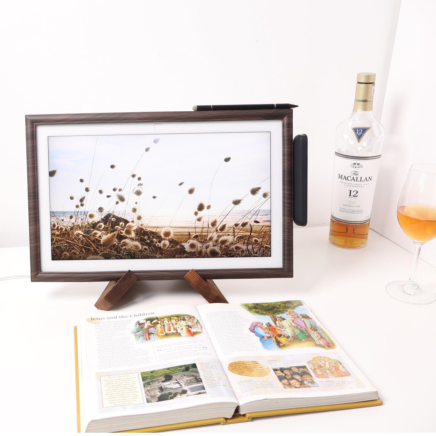 Wooden Frame for Echo Show 15,Echo Show 15 Screen Protector, Stylus Pen, Remote case Covers. (Dark Brown(Black Walnut)