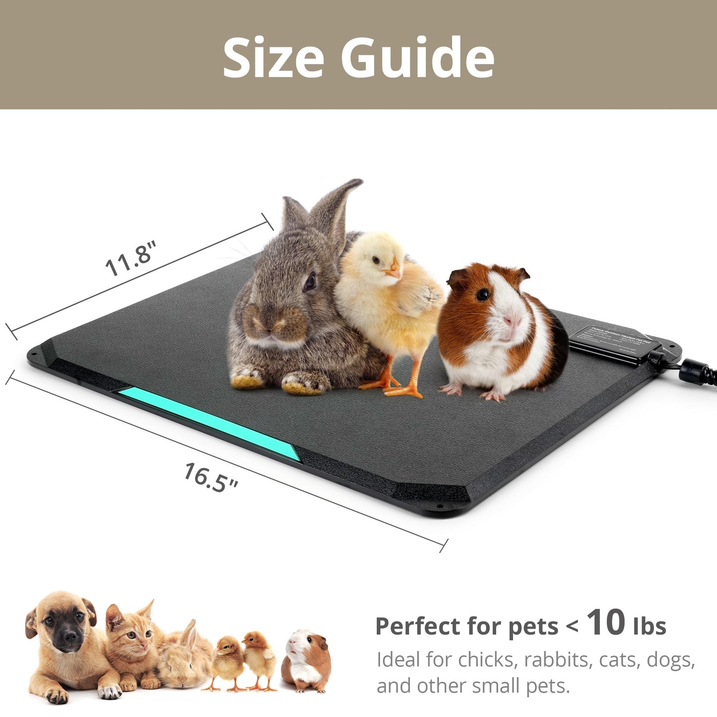 Outdoor Heated Pad for Small Animals, 16.5" x 11.8", 35 Watts