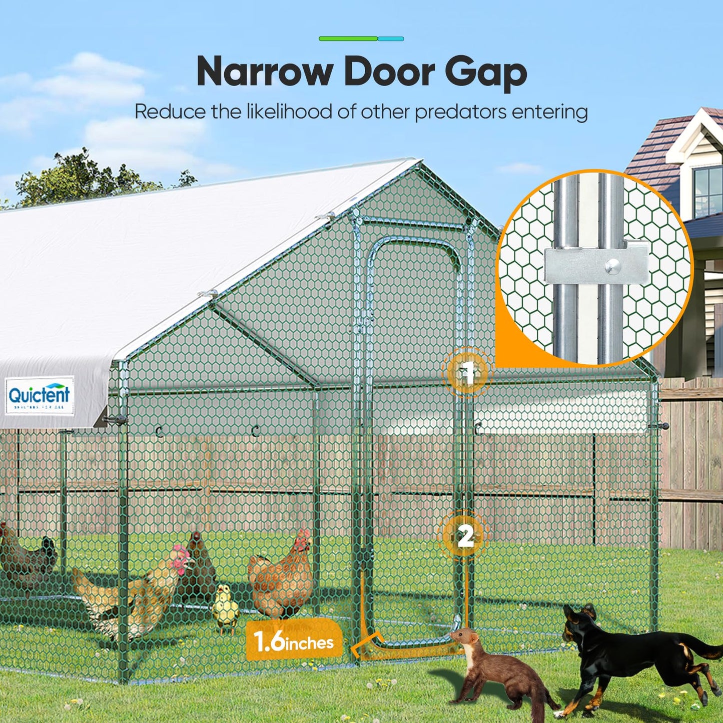 Quictent Large Metal Chicken Coop Run W/Roosting Perch, 18x9x6.6FT