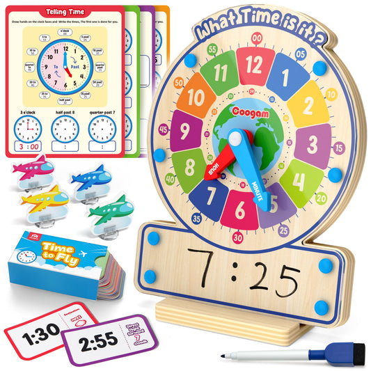 Coogam Wooden Clock Teaching Time, Analog Digital Clock