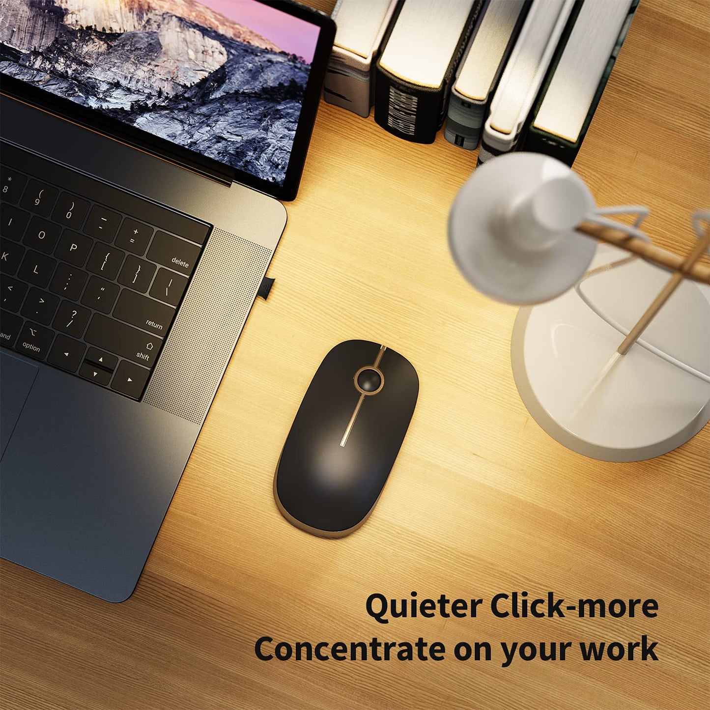 VssoPlor Wireless Mouse, 2.4G Slim Computer Laptop Mouse, Black and Gold