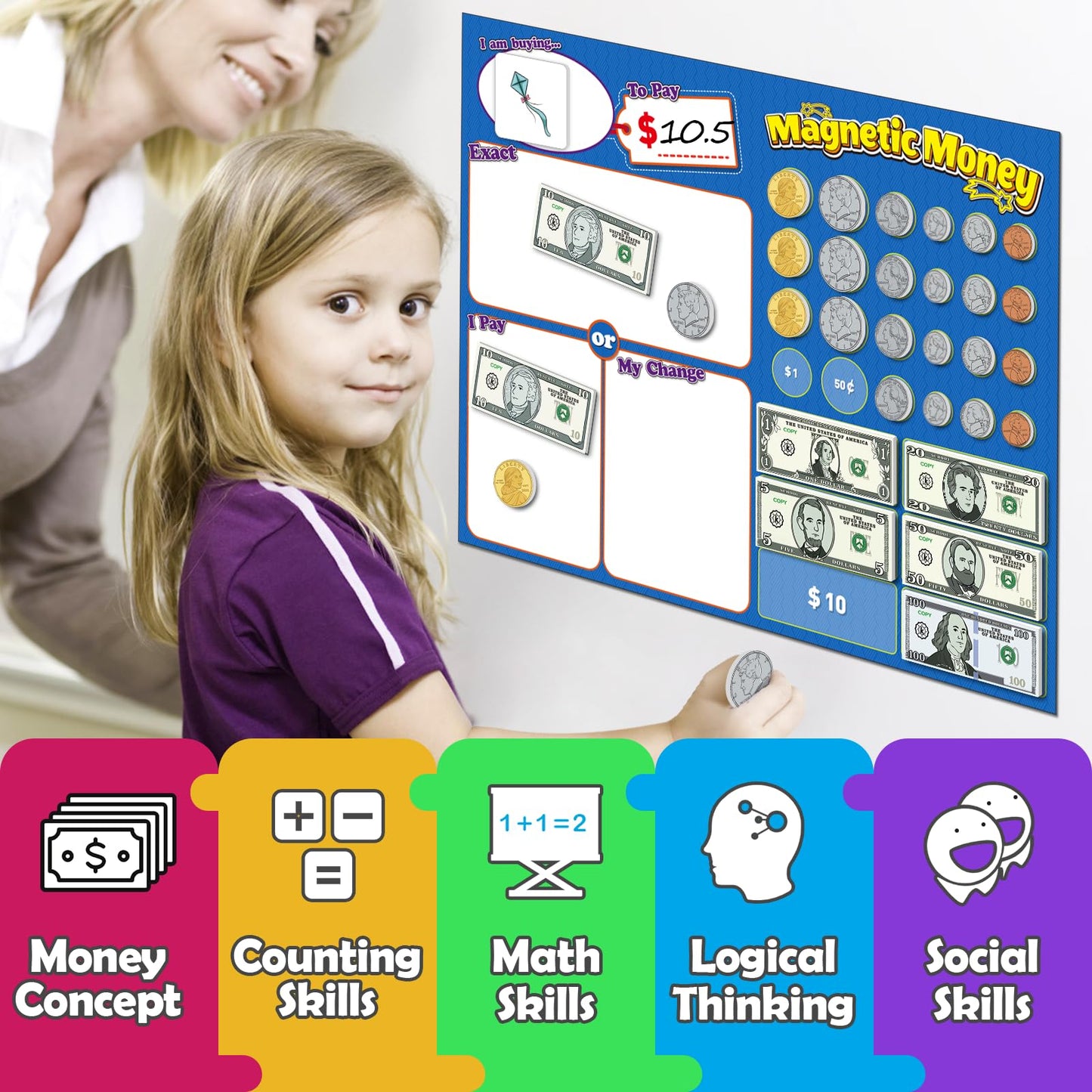 Kasfalci 73 PCS Magnetic Money for Learning
