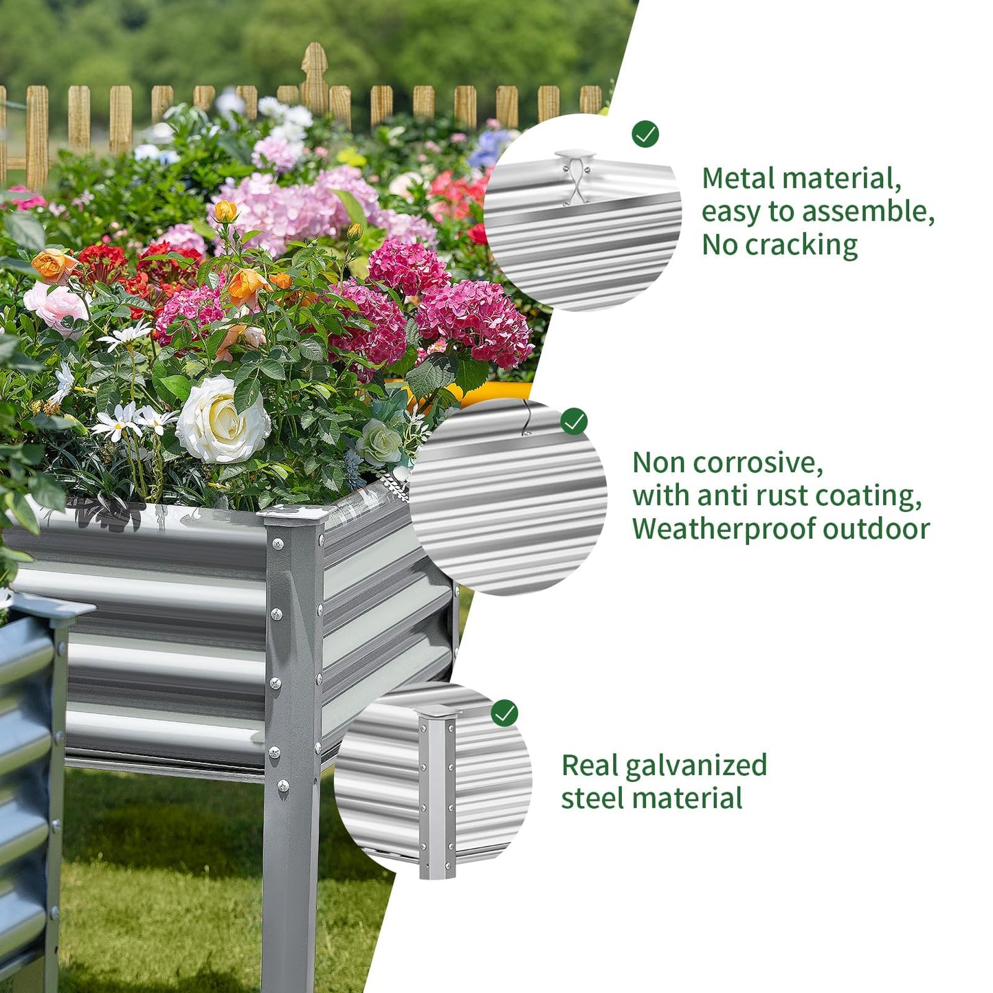 Galvanized Raised Garden Bed with Legs, 96×24×32in