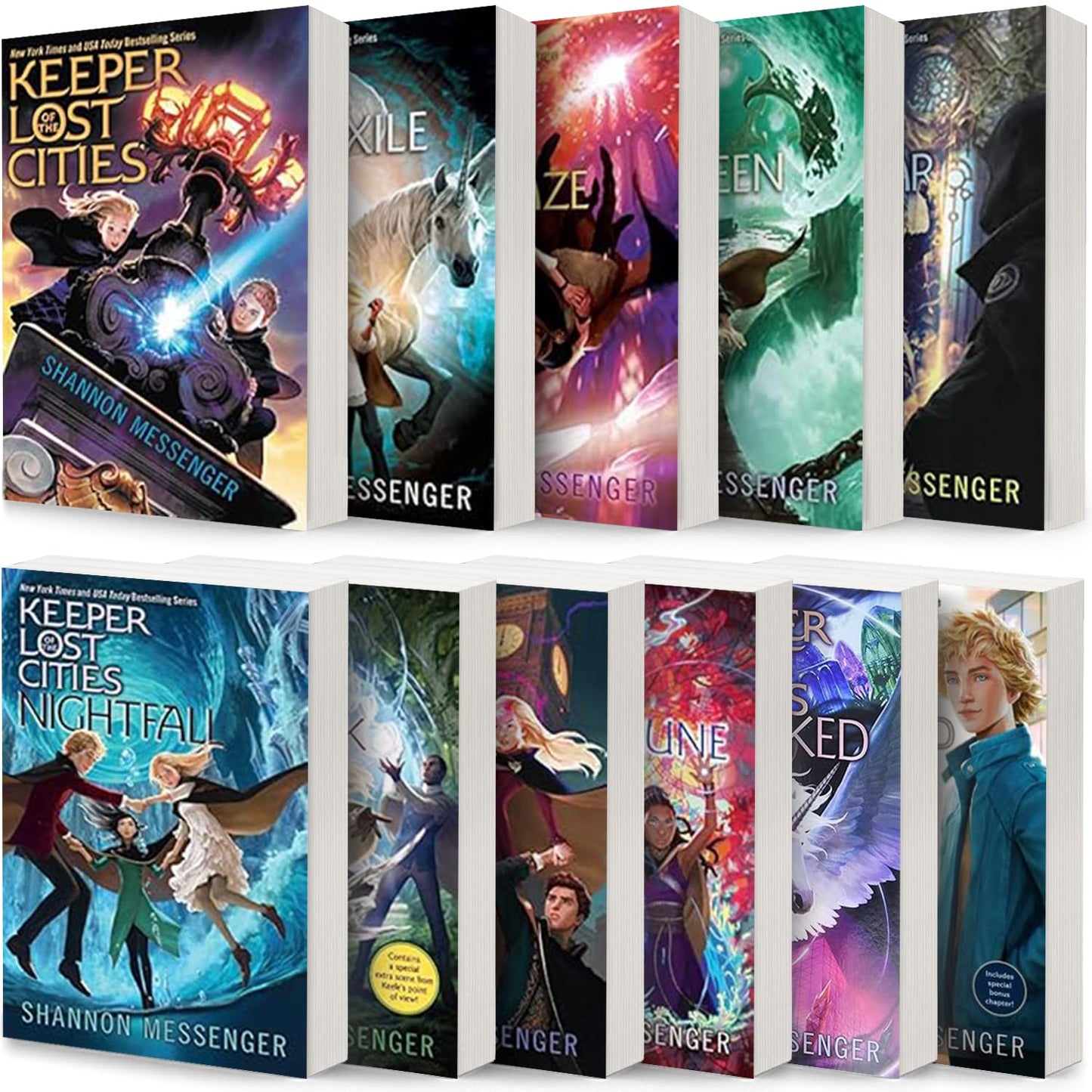 Keeper of the Lost Cities Series. Set of 11 Books. Keeper of the Lost Cities, Exile, Everblaze, Neverseen, Lodestar (Reprint) , Nightfall, Flashback, ... 8.5, Unraveled Book 9.5, by Shannon Messenger