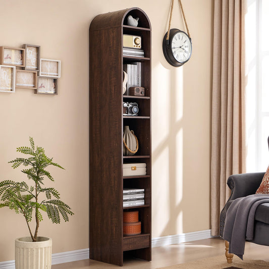 Narrow- 67" Tall Arched Bookshelf, 8 Tiers Arch Bookcase with Storage