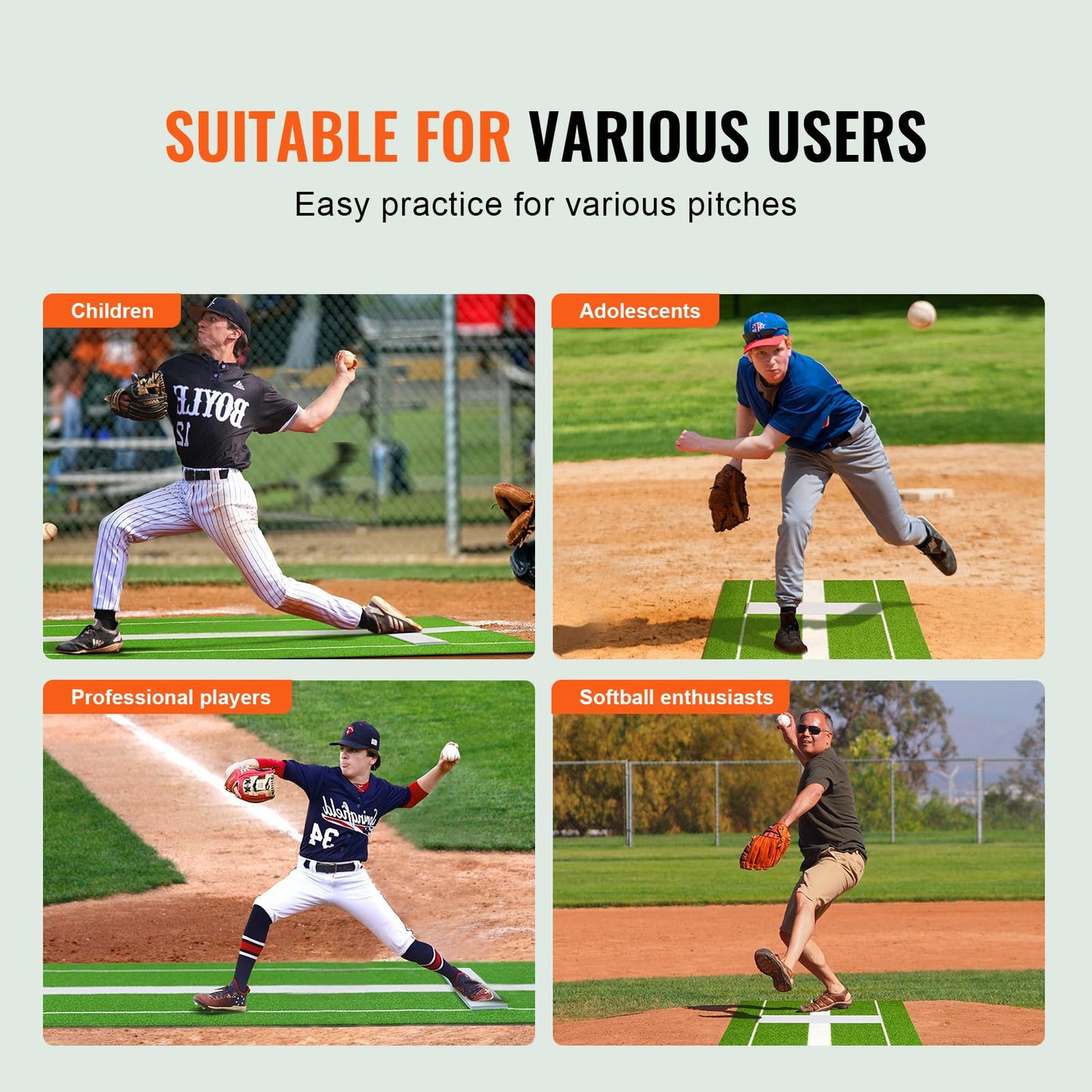 VEVOR Softball Pitching Mat, 10' x 3' Softball Pitching Mound