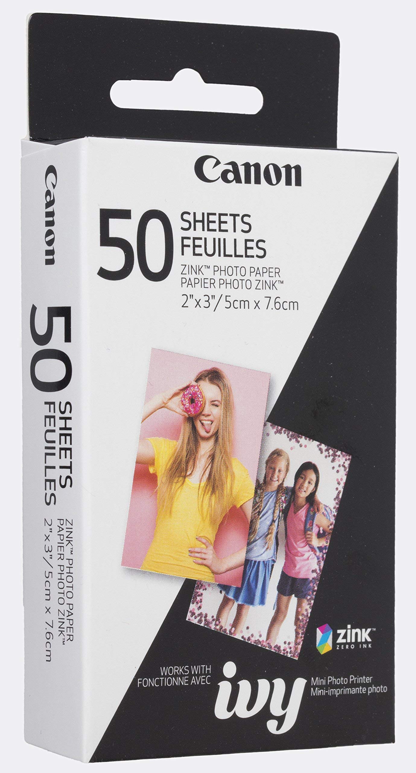 Canon ZINK Photo Paper Pack, 50 Sheets & IVY ZINK Pre-Cut Circle Sticker Paper, 20 Sheets & Zink Photo Paper Pack, 20 sheets, White, 2" X 3". (3214C001)