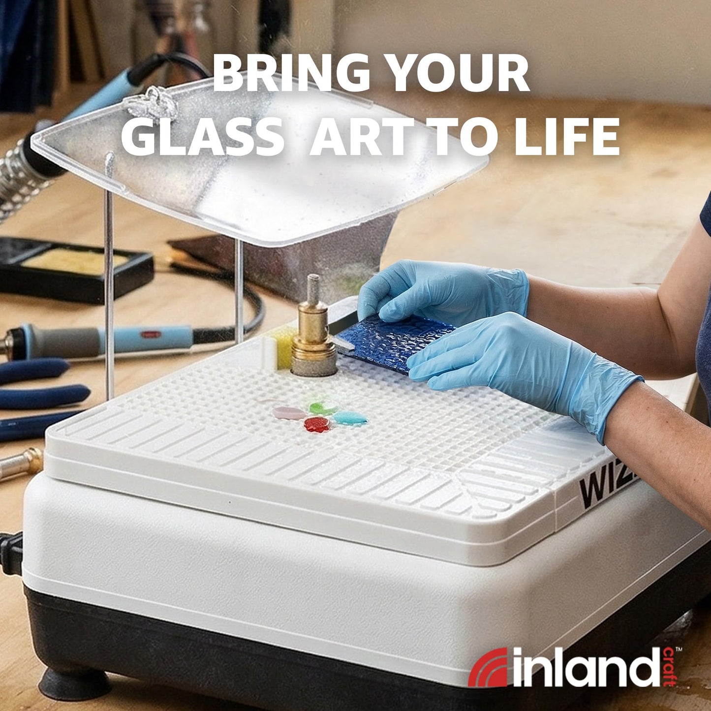 Inland Craft Wizard IV Glass Grinder, Precision Tool for Edging, Shaping & Drilling, Essential Machine for Mosaics, Jewelry & Craft, Includes 2 Diamond Grinding Bits, Portable and Durable, 115V Only