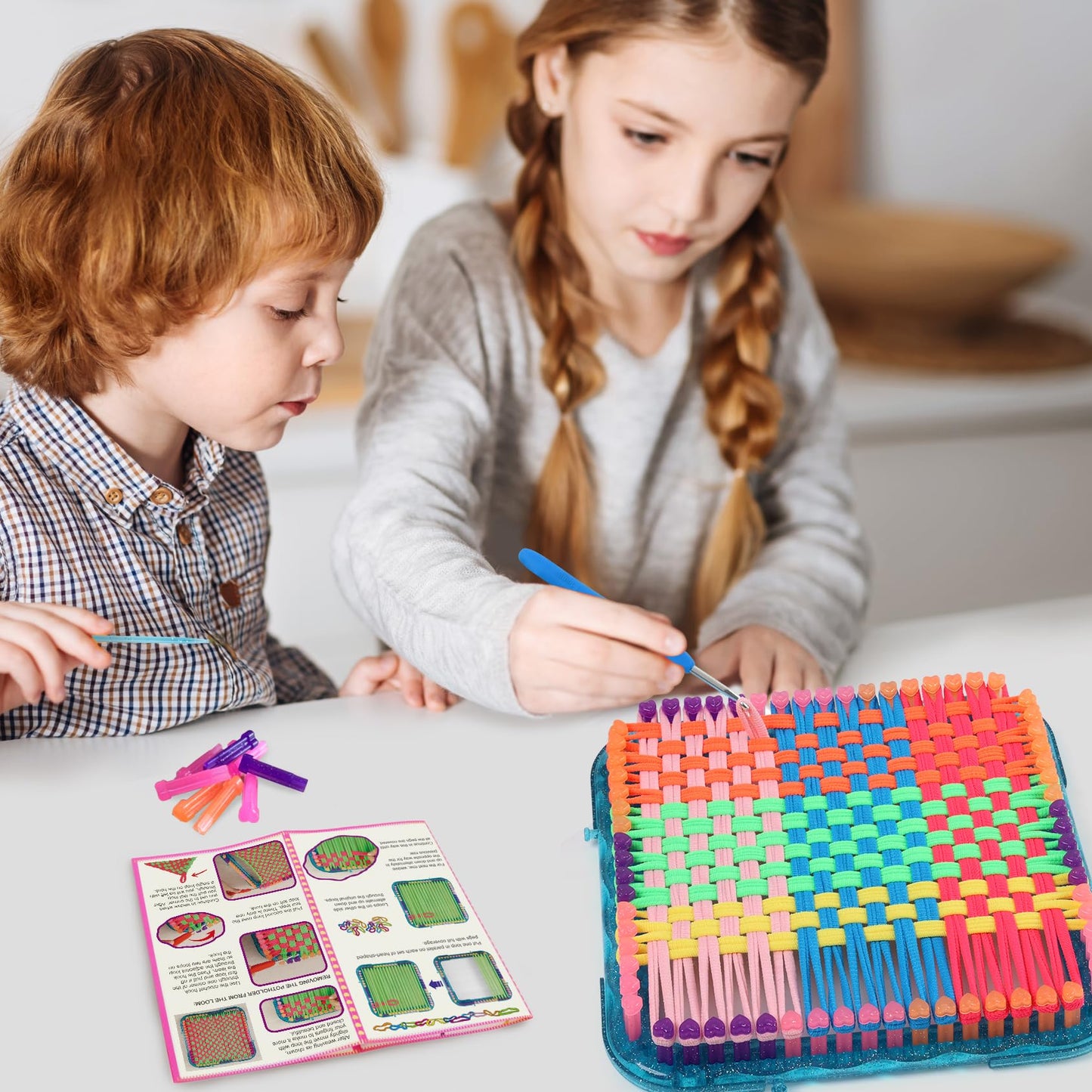 IQKidz Weaving Loom Kit, Easy Potholder Loom Knitting Activity for Beginners, 224 Craft Loops