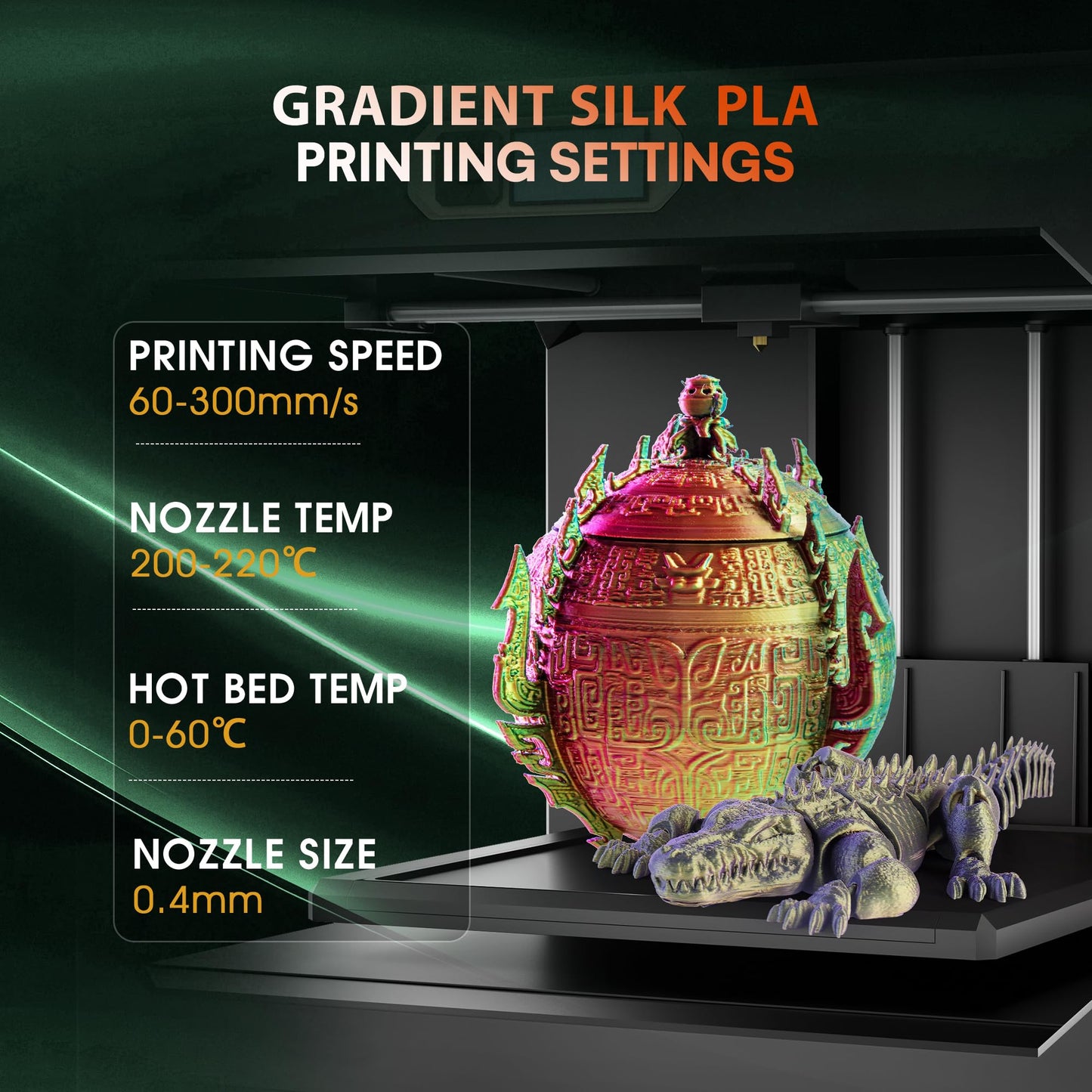 Raw Materials Silk PLA 3D Printer Filament, Shiny Three-Colour PLA Filament