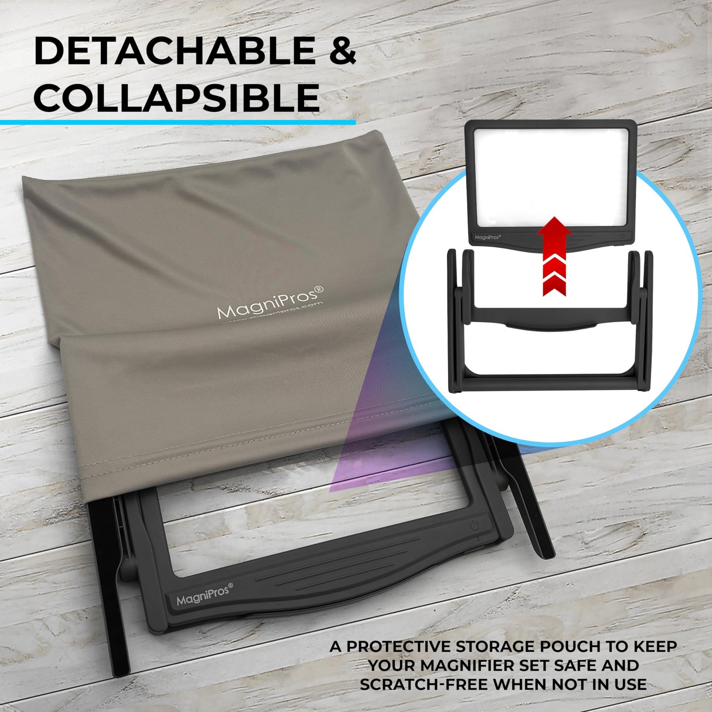 MAGNIPROS Patented 5X Large LED Page Magnifier with Detachable Stand
