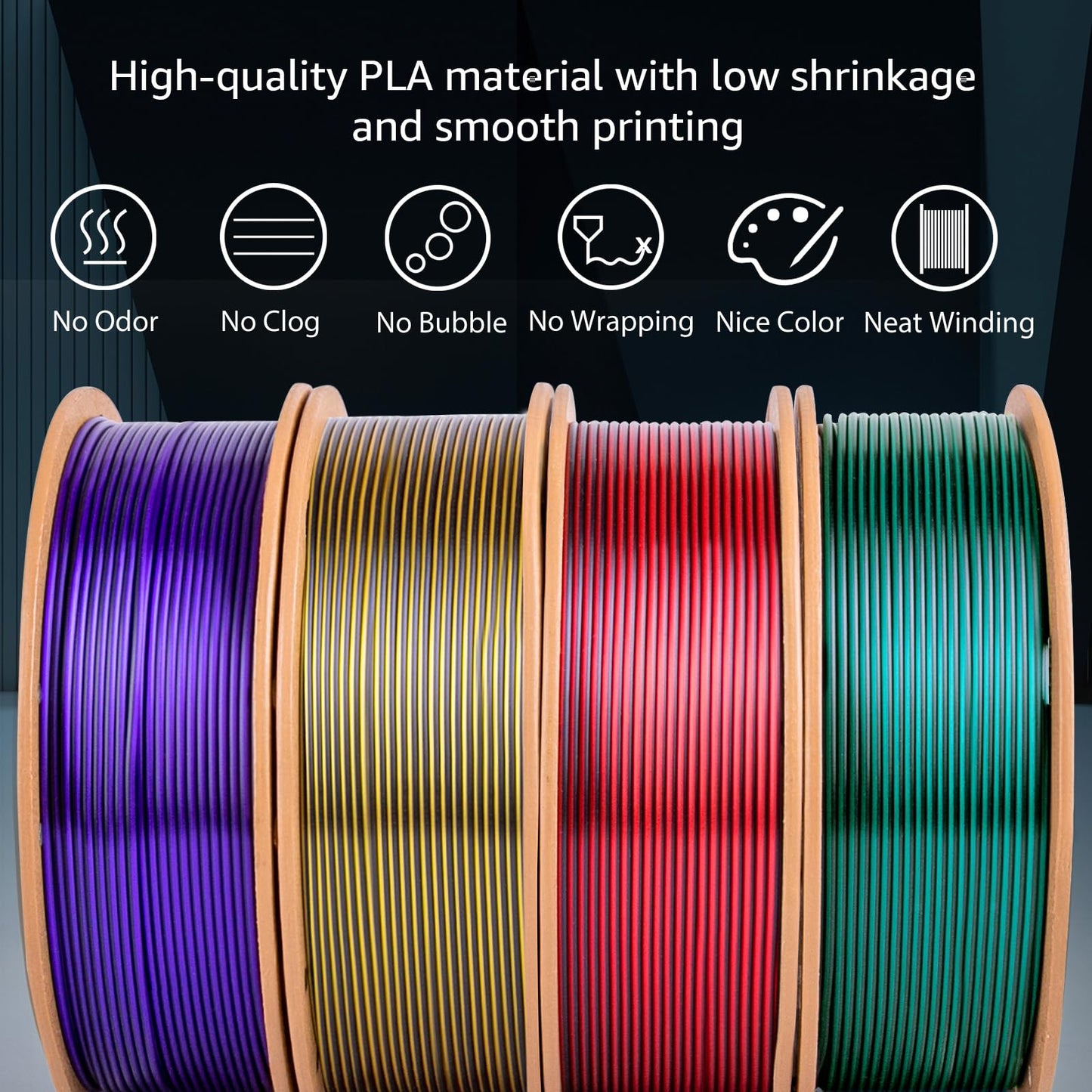 Silk 3D Printing Filament PLA+ Dual Color Black Series Bundle 4-Pack
