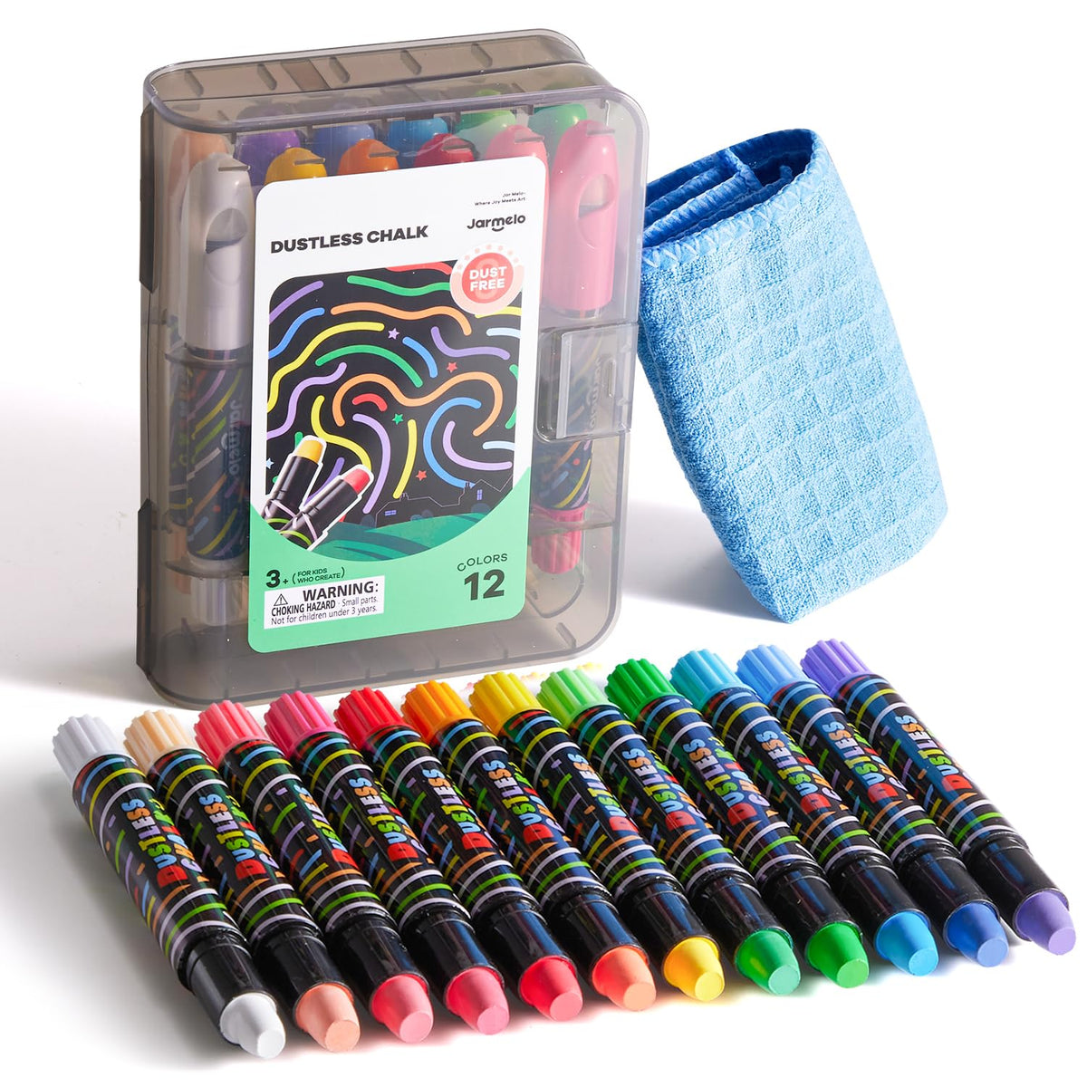 Dustless Chalk for Kids with Twist-Up Holders, 12 Washable Colors bulk