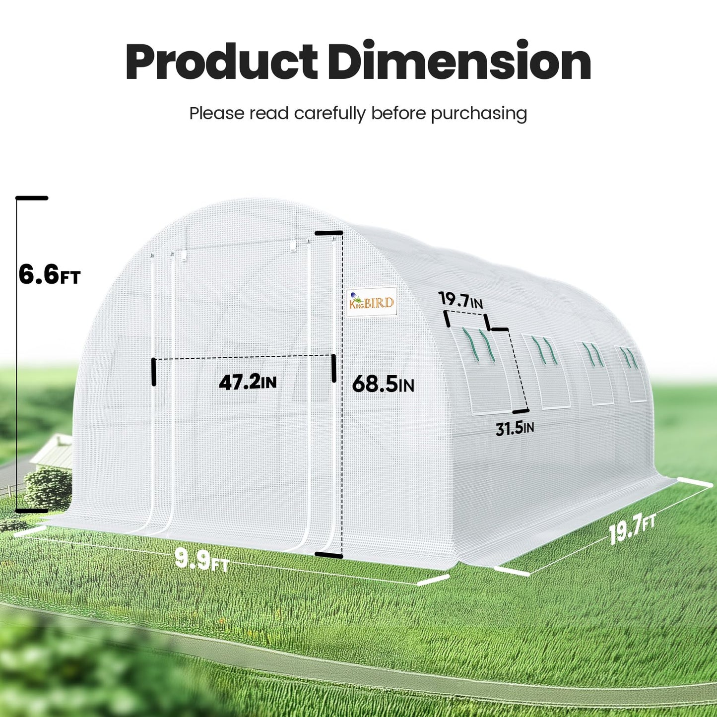 Premium 20x10x6.6FT Greenhouse for Outdoors, hoop, White