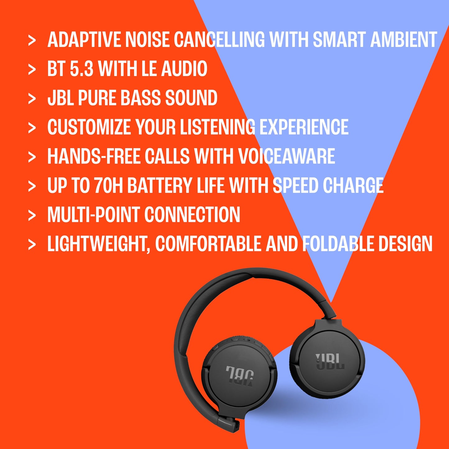 JBL Tune 670NC - Adaptive Noise Cancelling with Smart Ambient Wireless On-Ear Headphones