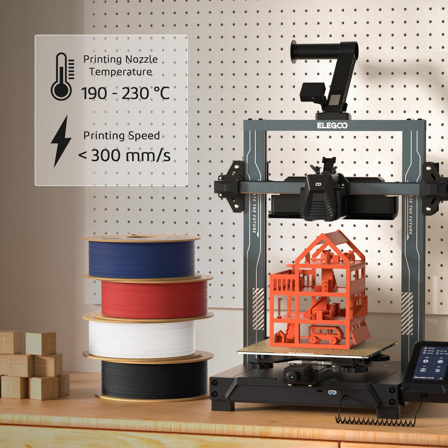 ELEGOO Matte PLA Filament Bundle 4KG, 1.75mm 3D Printer Filament Dimensional Accuracy +/- 0.02mm, 1kg Carboard Spool (2.2lbs) Fits for Most FDM 3D Printers(Black, White, Navy Blue, Ruby Red)