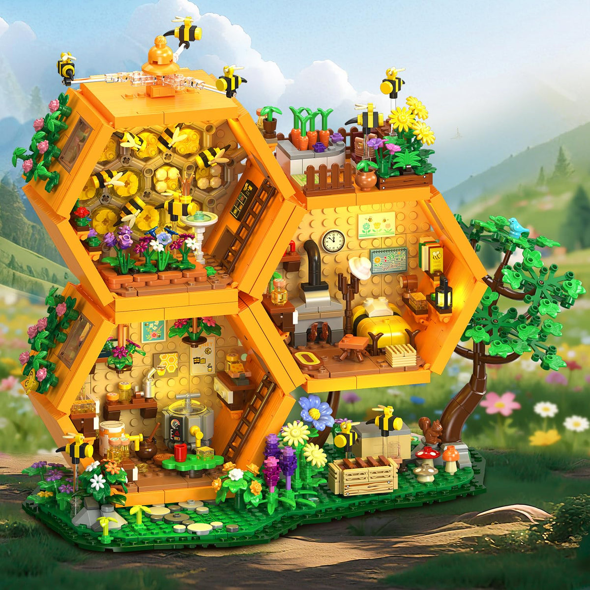 INSOON Bee House Building Set, Farm Treehouse Kit- building blocks